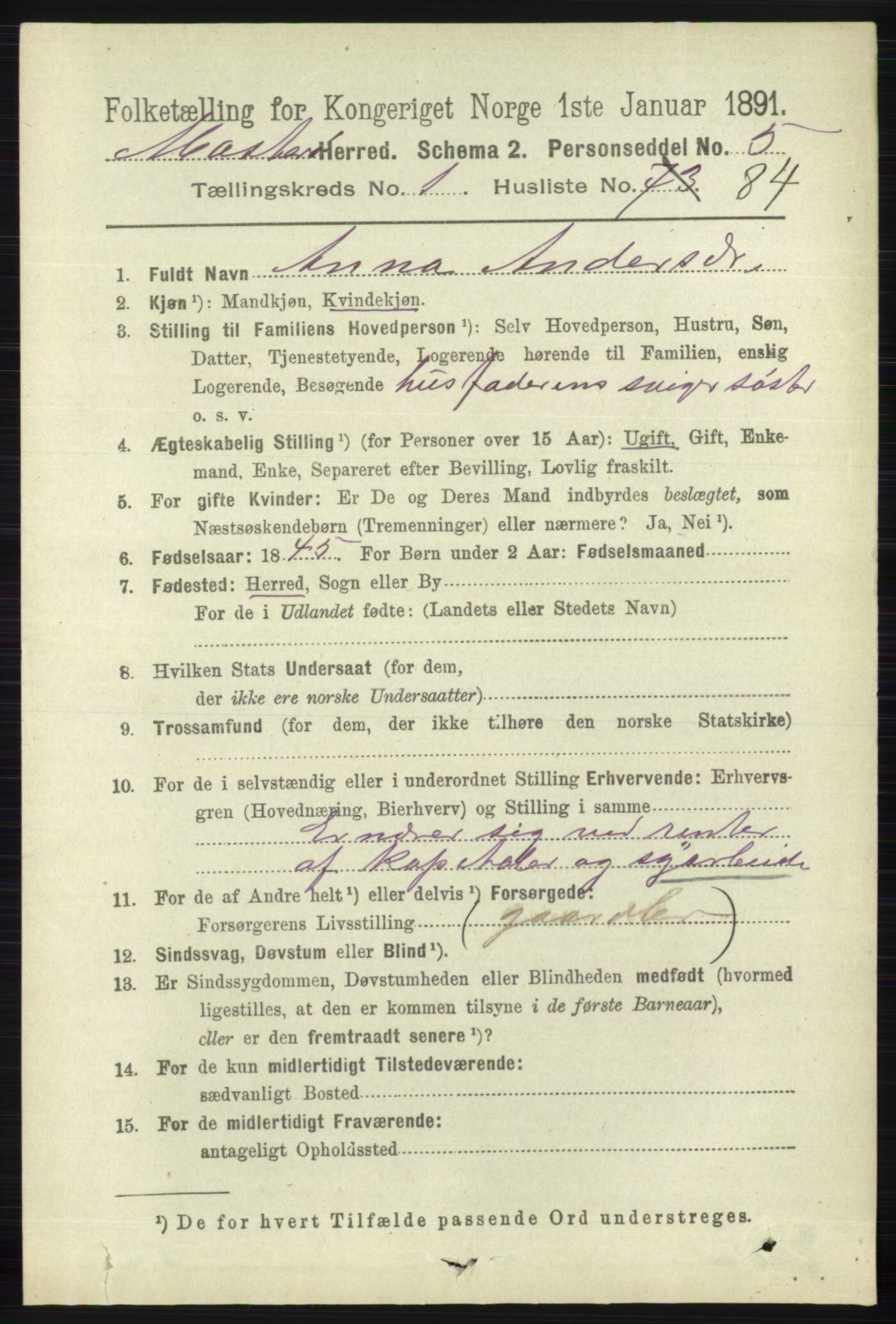 RA, 1891 census for 1143 Mosterøy, 1891, p. 567