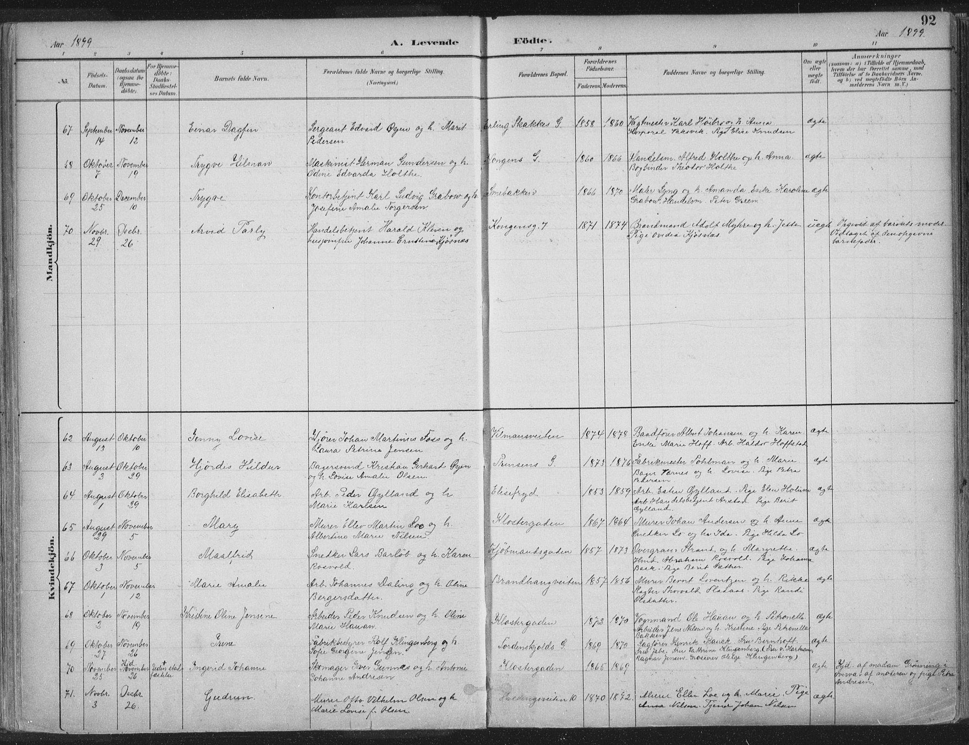 Ministerialprotokoller, klokkerbøker og fødselsregistre - Sør-Trøndelag, SAT/A-1456/601/L0062: Parish register (official) no. 601A30, 1891-1911, p. 92