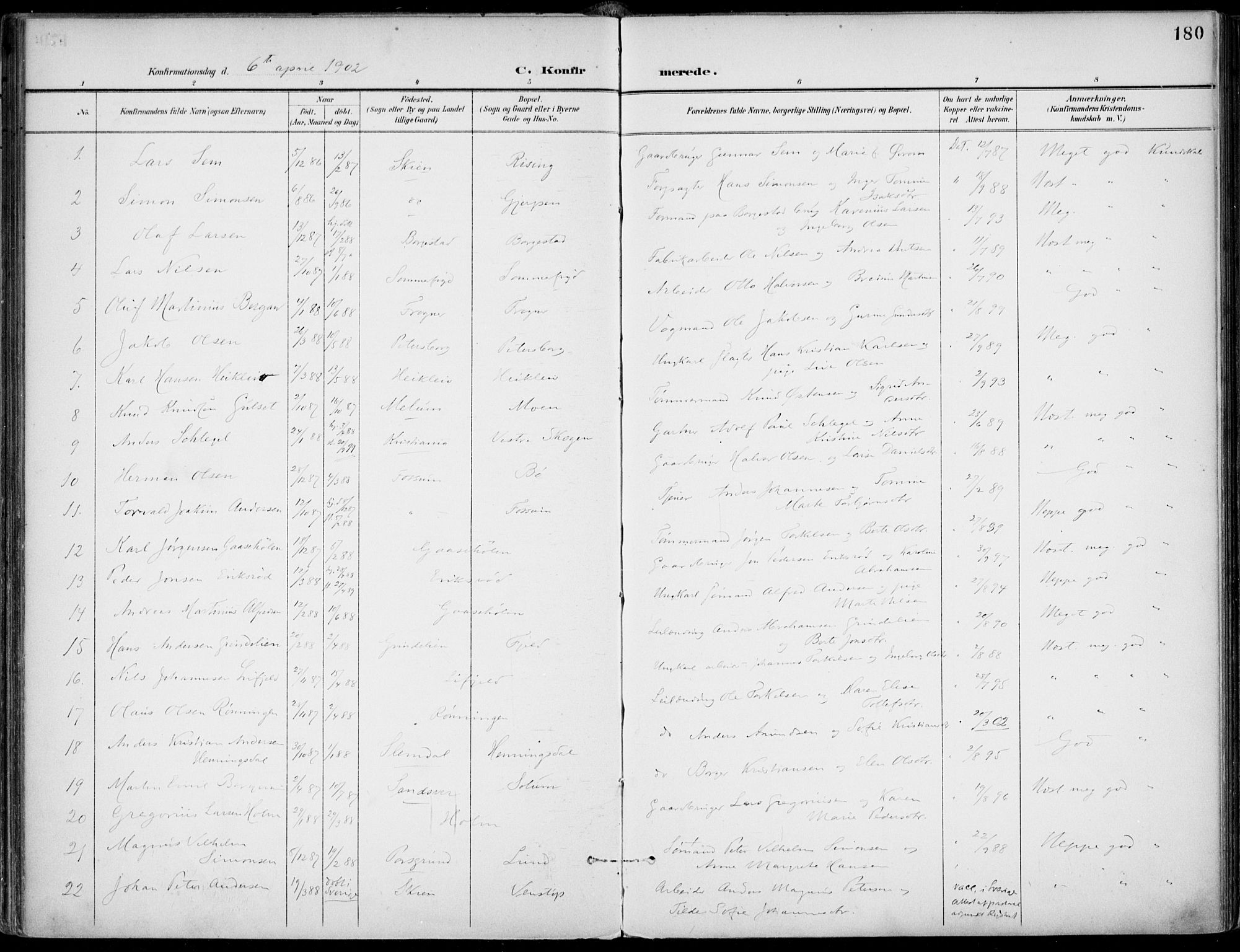 Gjerpen kirkebøker, SAKO/A-265/F/Fa/L0011: Parish register (official) no. I 11, 1896-1904, p. 180