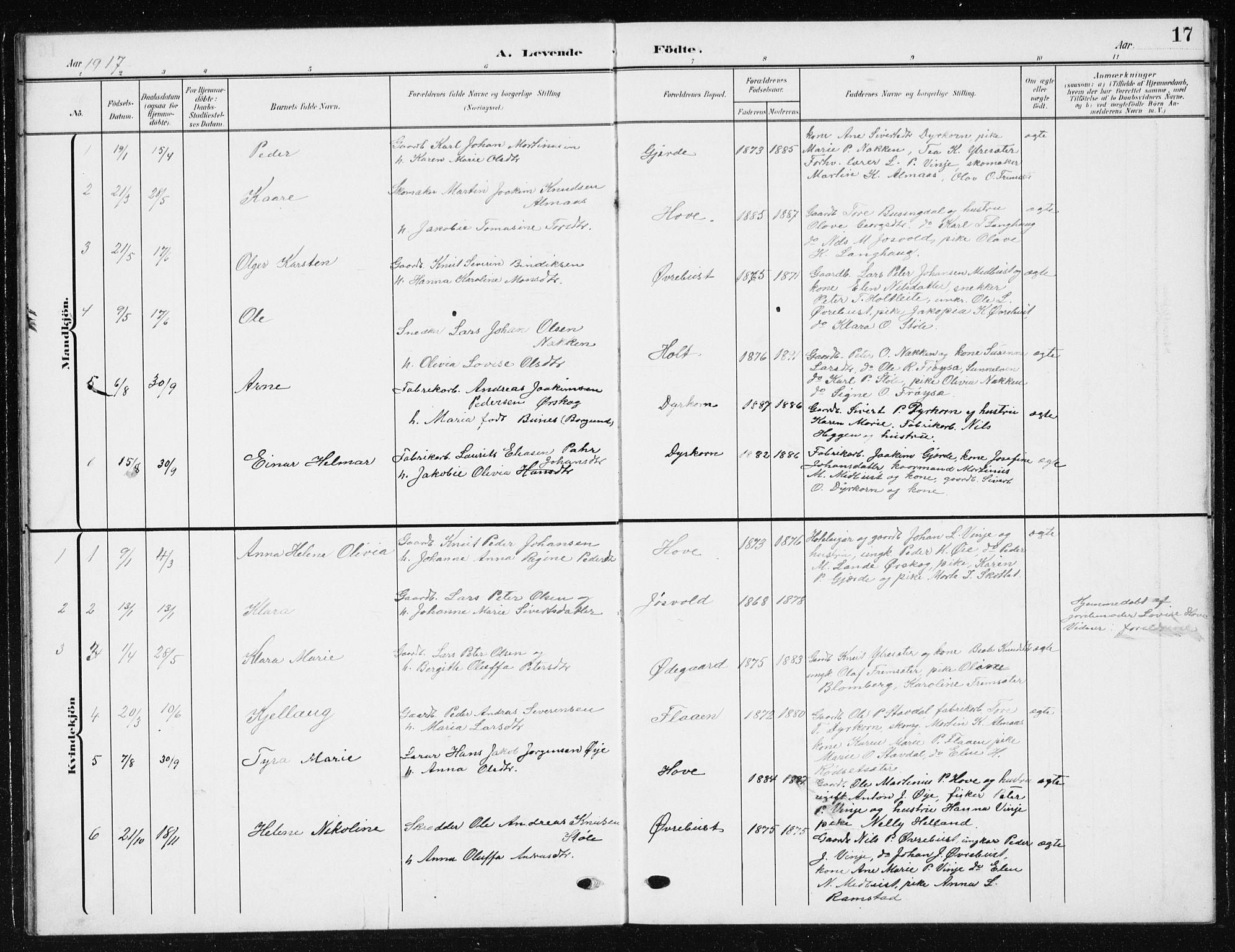 Ministerialprotokoller, klokkerbøker og fødselsregistre - Møre og Romsdal, SAT/A-1454/521/L0303: Parish register (copy) no. 521C04, 1908-1943, p. 17