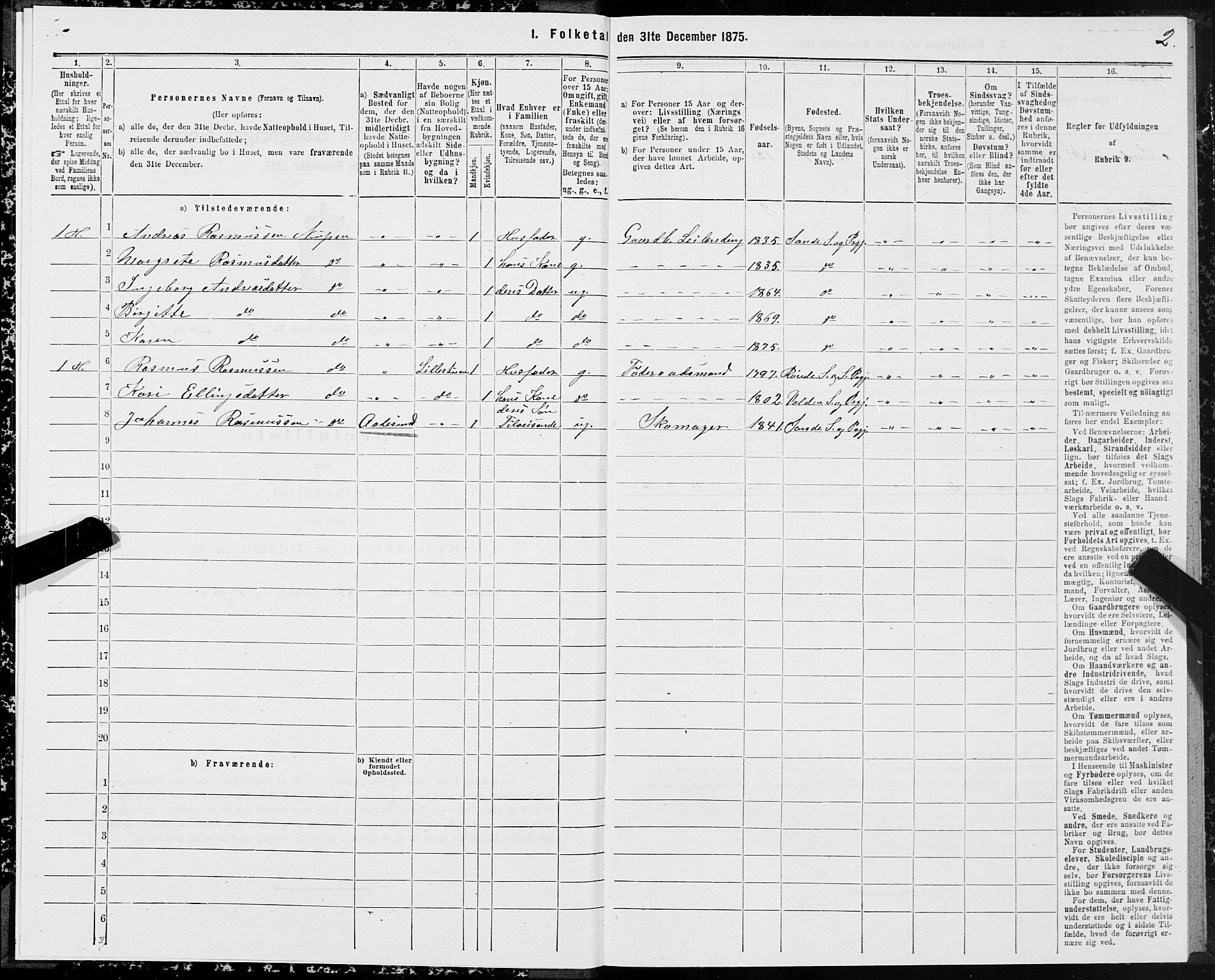 SAT, 1875 census for 1514P Sande, 1875, p. 2002