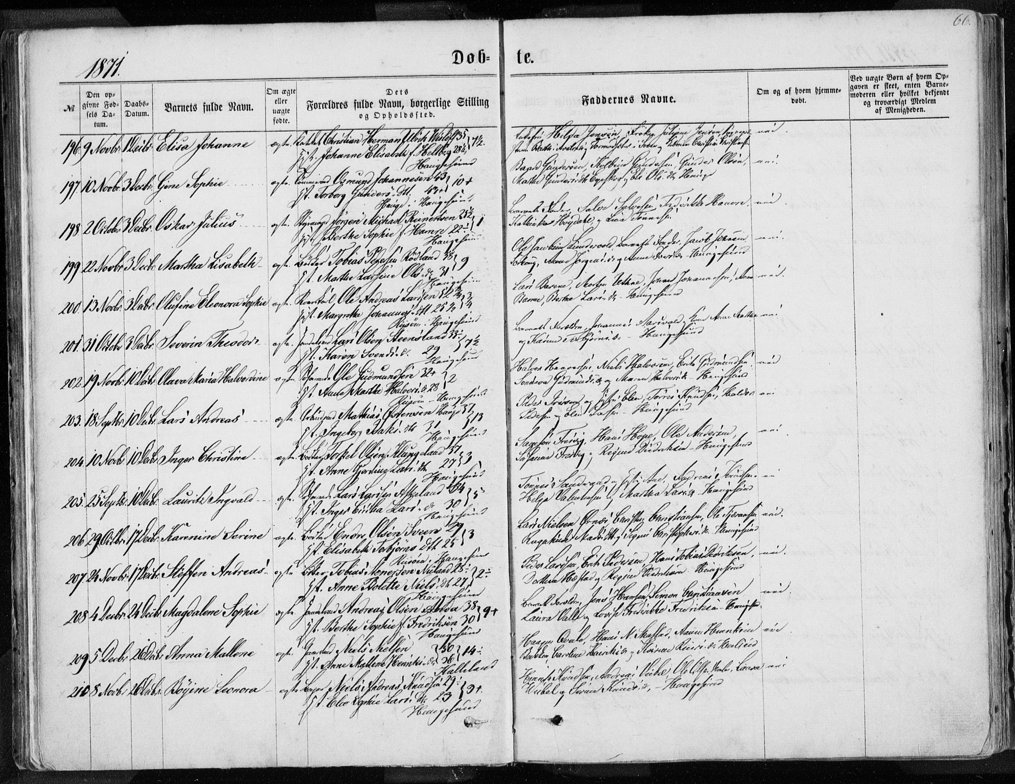 Torvastad sokneprestkontor, AV/SAST-A -101857/H/Ha/Haa/L0012: Parish register (official) no. A 12.1, 1867-1877, p. 66