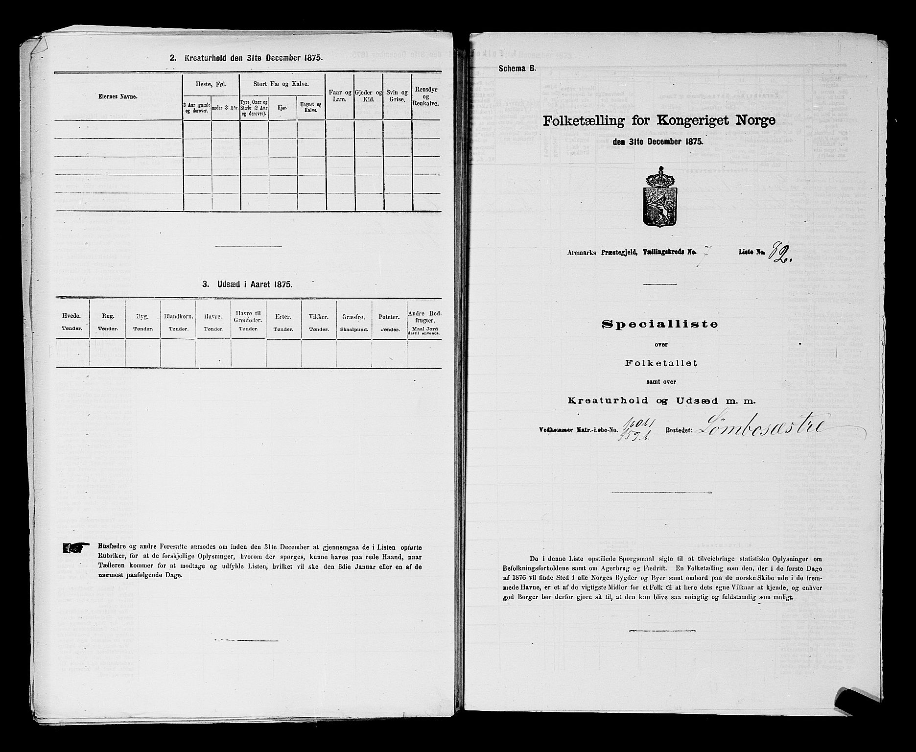 RA, 1875 census for 0118P Aremark, 1875, p. 1151