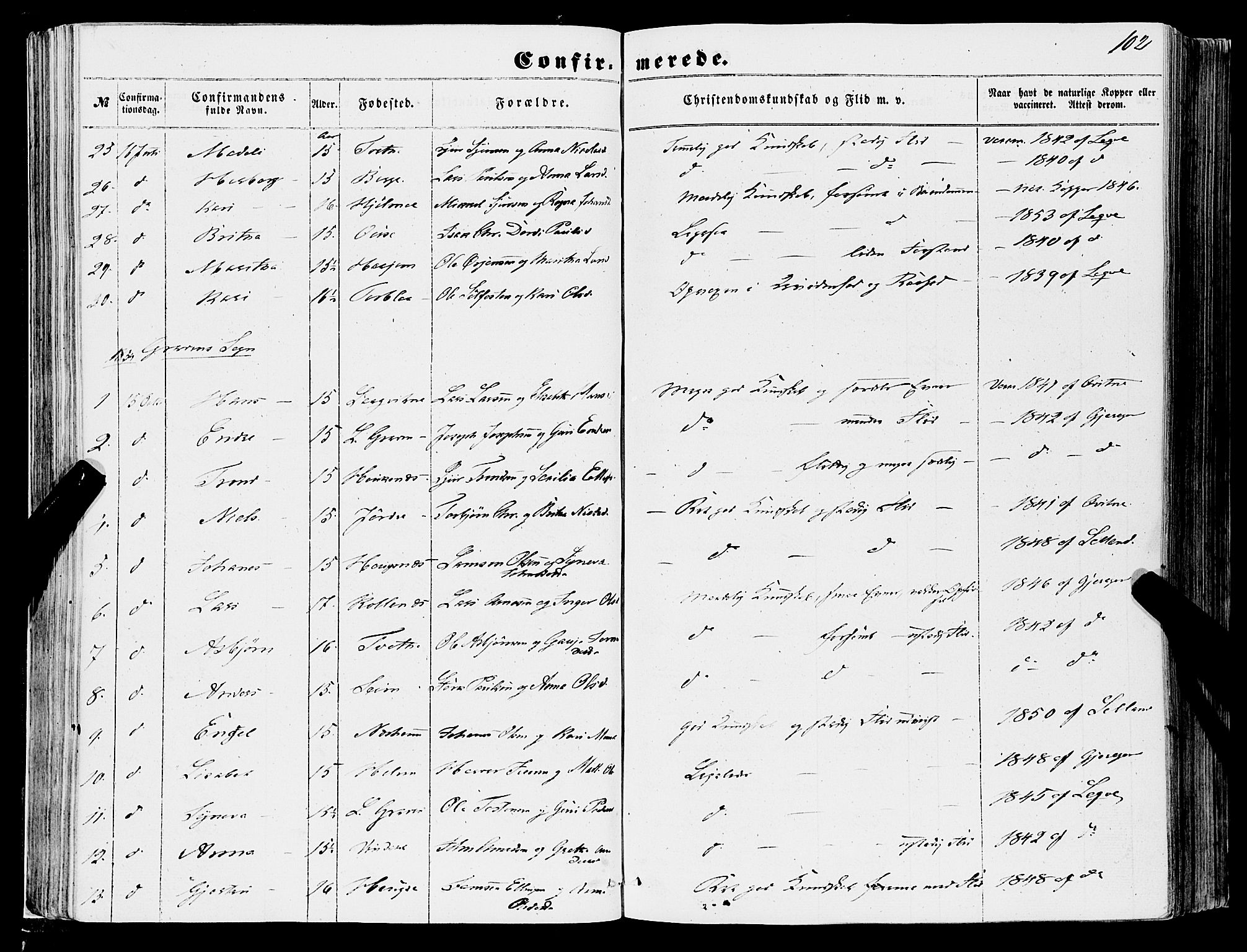 Ulvik sokneprestembete, SAB/A-78801/H/Haa: Parish register (official) no. A 13, 1853-1863, p. 102