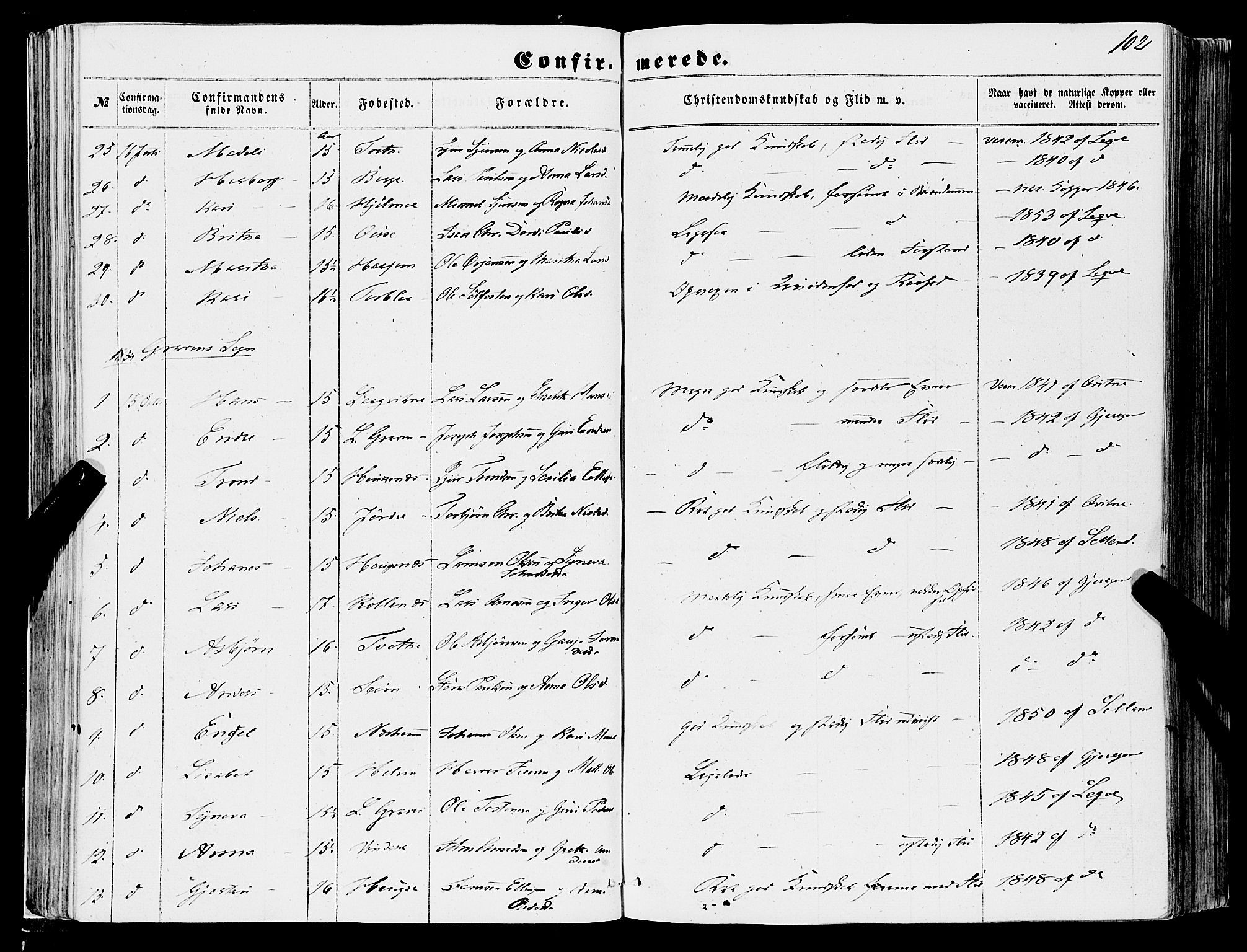 Ulvik sokneprestembete, AV/SAB-A-78801/H/Haa: Parish register (official) no. A 13, 1853-1863, p. 102