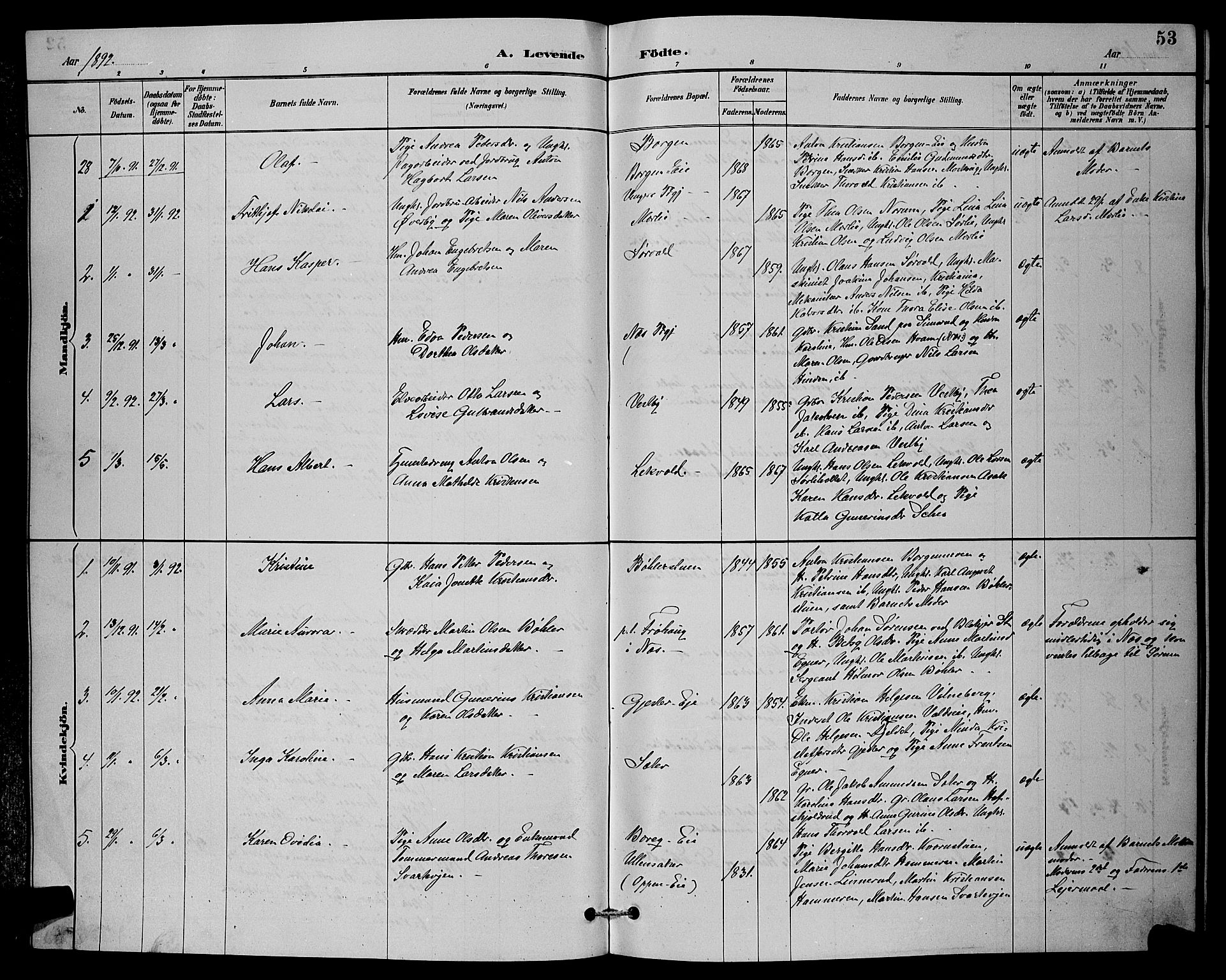 Sørum prestekontor Kirkebøker, AV/SAO-A-10303/G/Ga/L0005: Parish register (copy) no. I 5.1, 1886-1894, p. 53