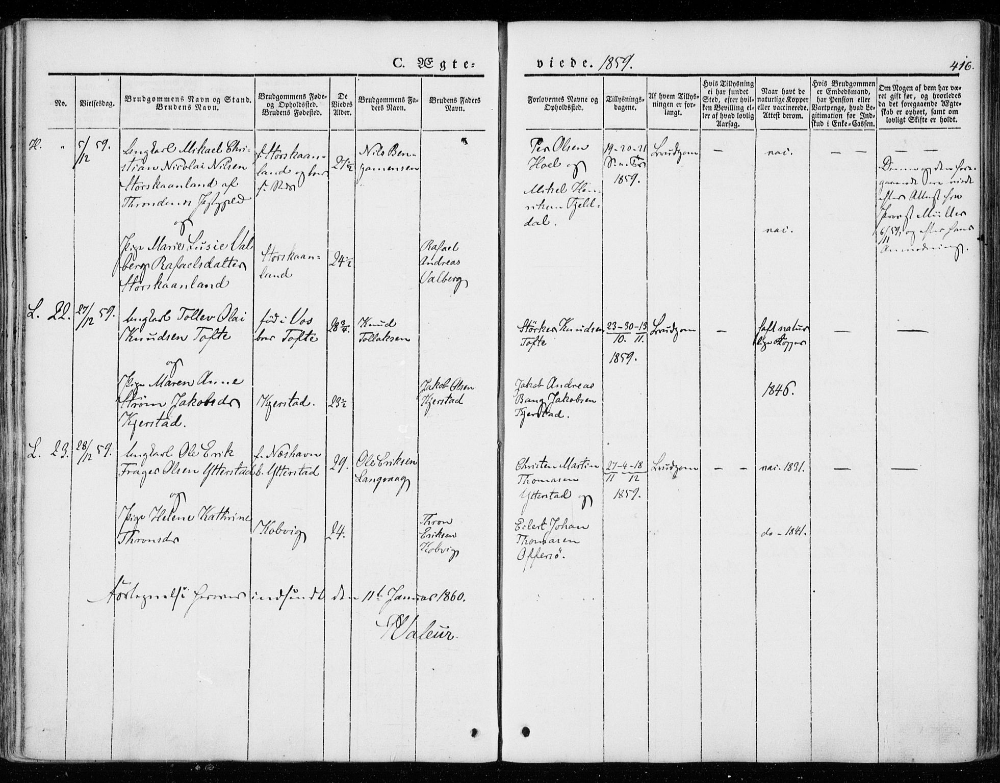 Ministerialprotokoller, klokkerbøker og fødselsregistre - Nordland, AV/SAT-A-1459/872/L1033: Parish register (official) no. 872A08, 1840-1863, p. 416