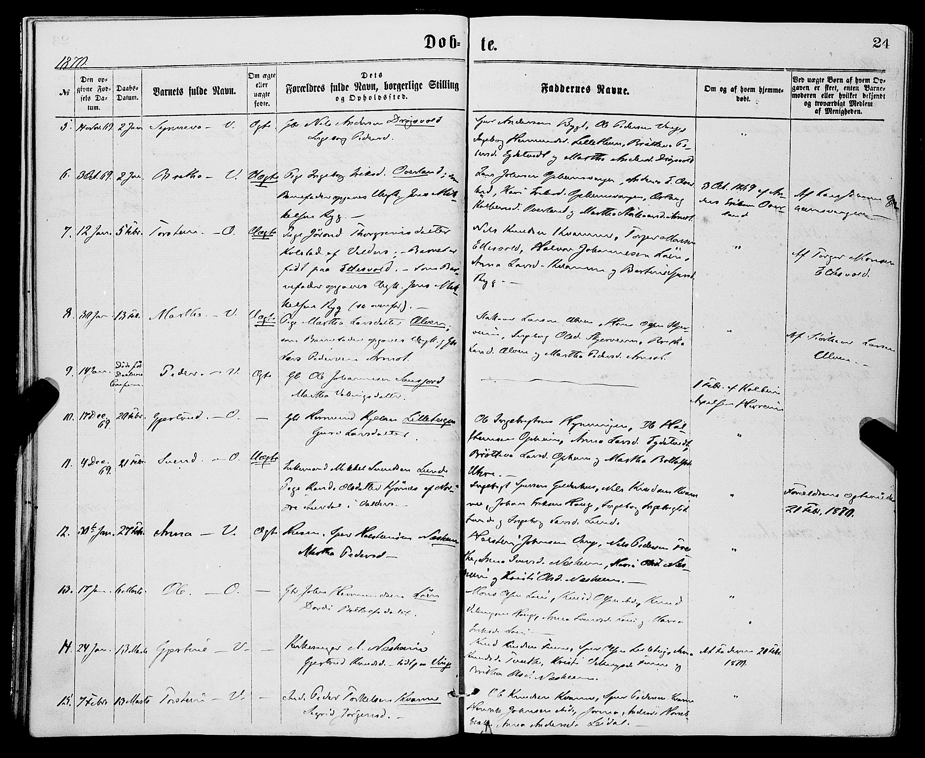 Vossestrand Sokneprestembete, SAB/A-79101/H/Haa: Parish register (official) no. A 1, 1866-1877, p. 24
