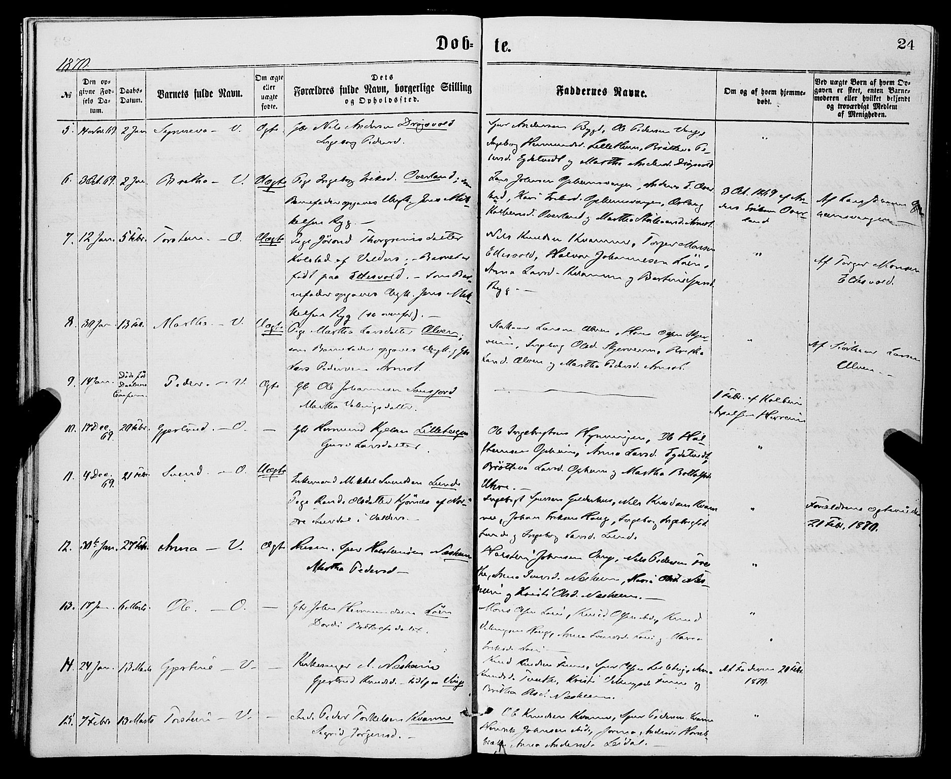 Vossestrand Sokneprestembete, AV/SAB-A-79101/H/Haa: Parish register (official) no. A 1, 1866-1877, p. 24