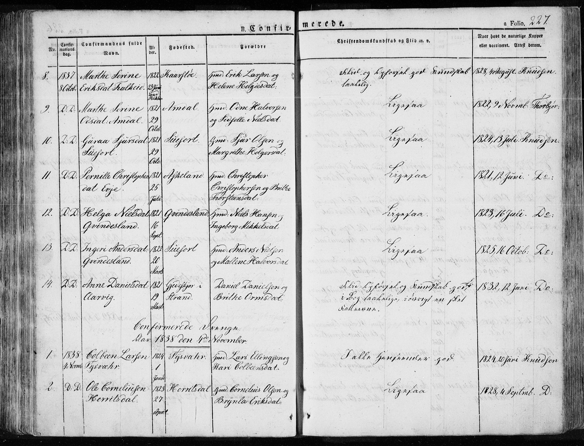 Tysvær sokneprestkontor, AV/SAST-A -101864/H/Ha/Haa/L0001: Parish register (official) no. A 1.1, 1831-1856, p. 227