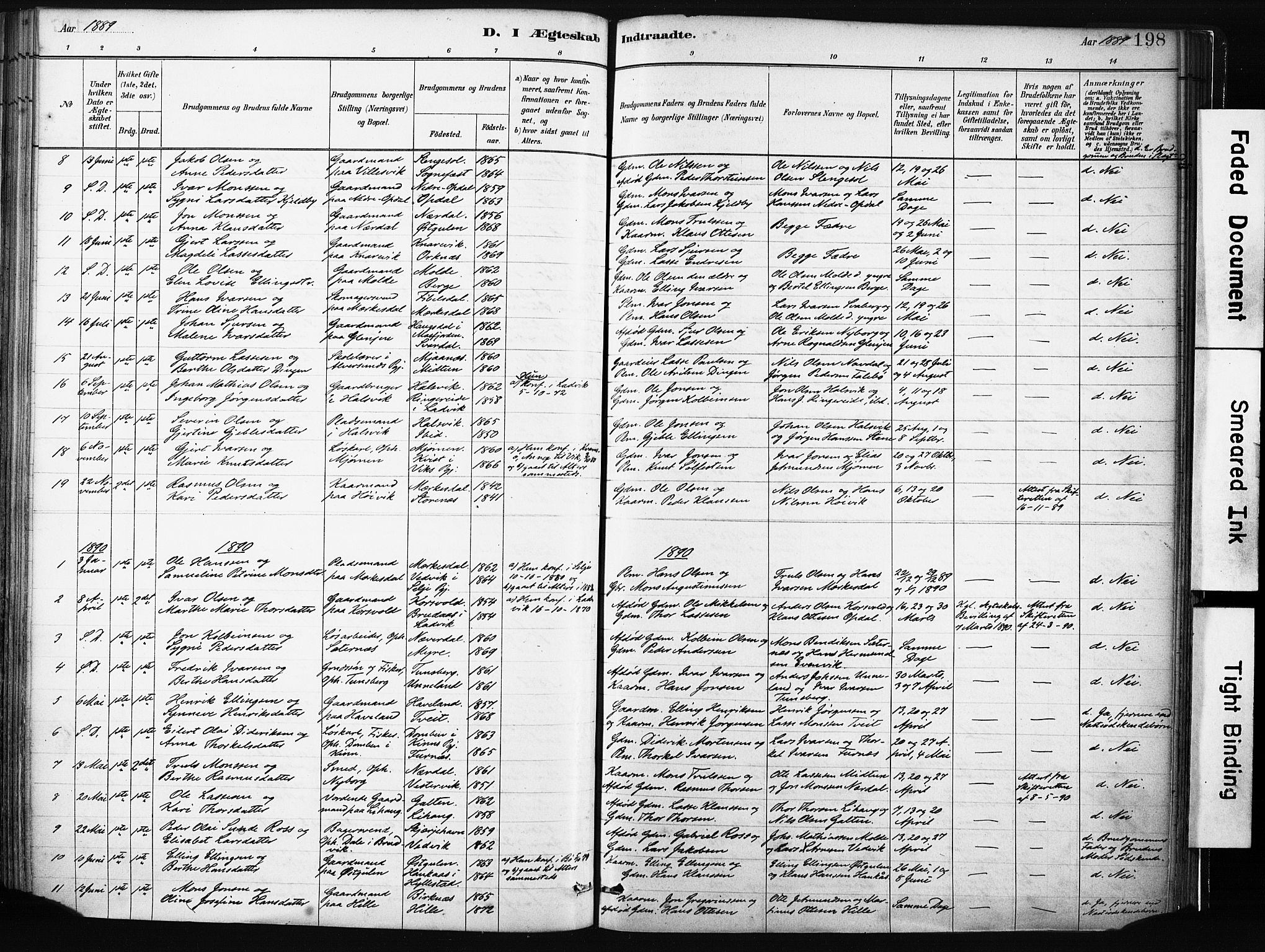 Gulen sokneprestembete, SAB/A-80201/H/Haa/Haab/L0001: Parish register (official) no. B 1, 1881-1905, p. 198
