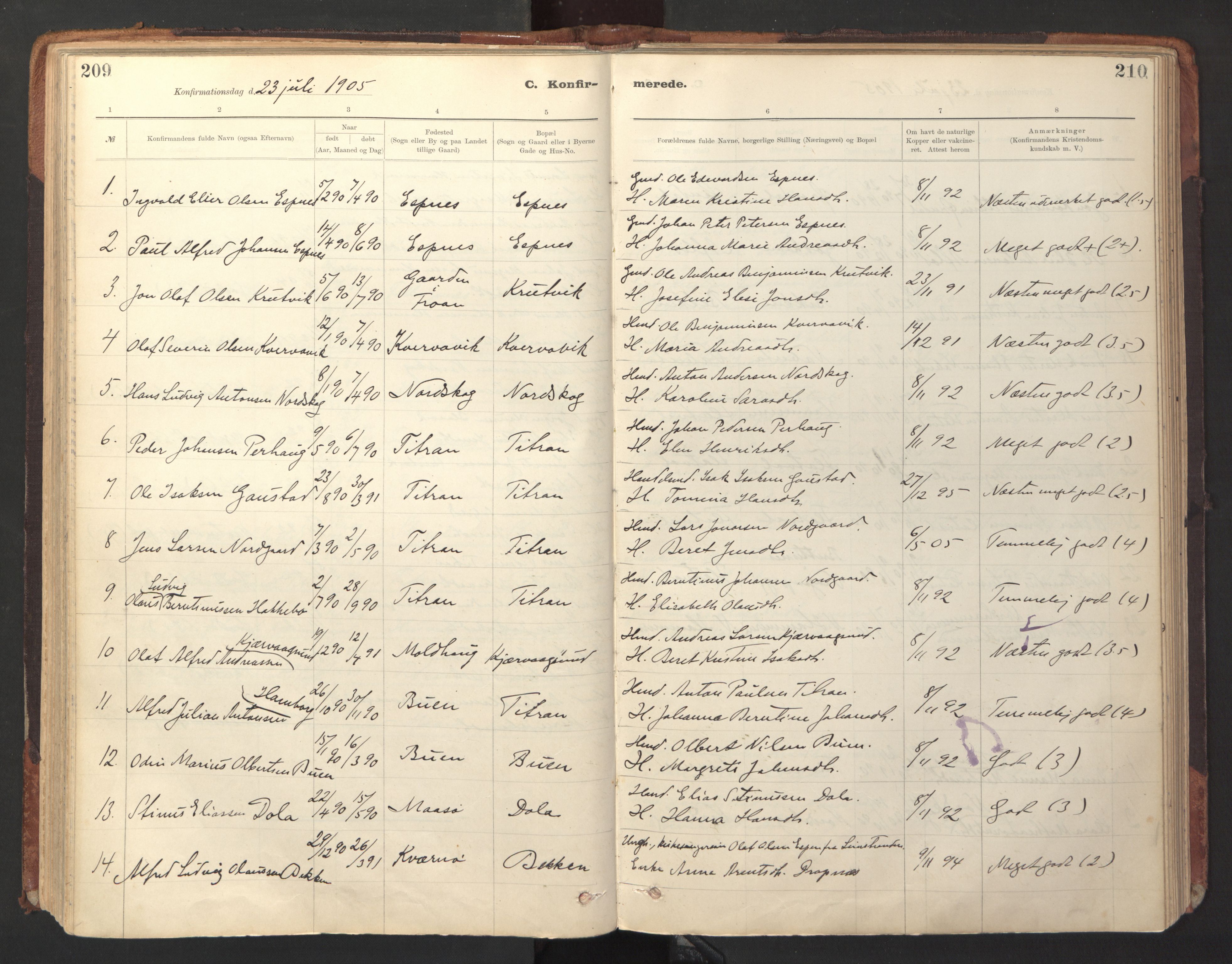 Ministerialprotokoller, klokkerbøker og fødselsregistre - Sør-Trøndelag, SAT/A-1456/641/L0596: Parish register (official) no. 641A02, 1898-1915, p. 209-210