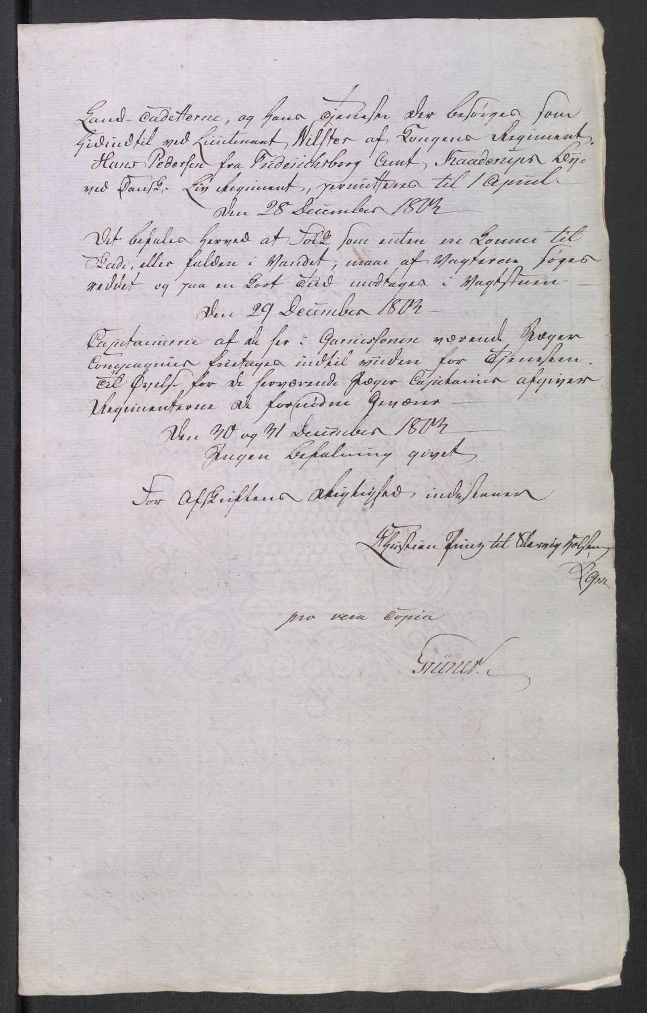 Nordafjelske (gevorbne) infanteriregiment, AV/RA-EA-1745/D/L0007: Kongelige ordre 1791-1800, Sønnafjelske generalkommando 1801-1806, 1791-1806, p. 224