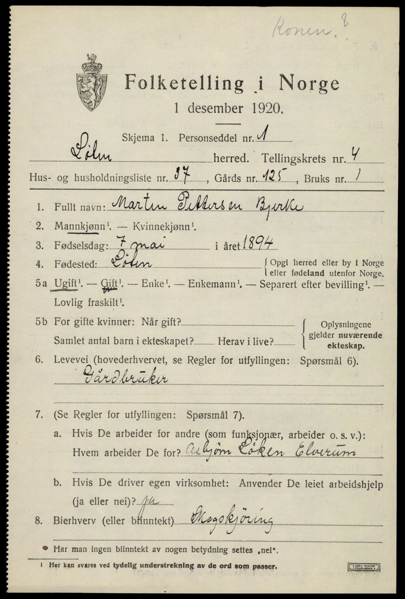 SAH, 1920 census for Løten, 1920, p. 8831