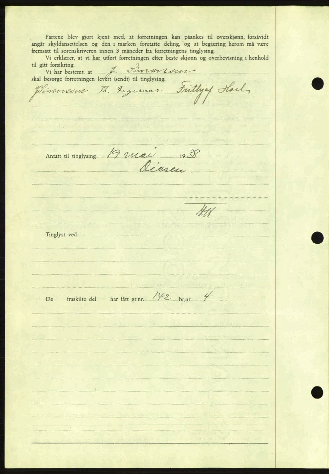Nes tingrett, SAO/A-10548/G/Gb/Gbb/L0006: Mortgage book no. 50, 1938-1938, Diary no: : 588/1938