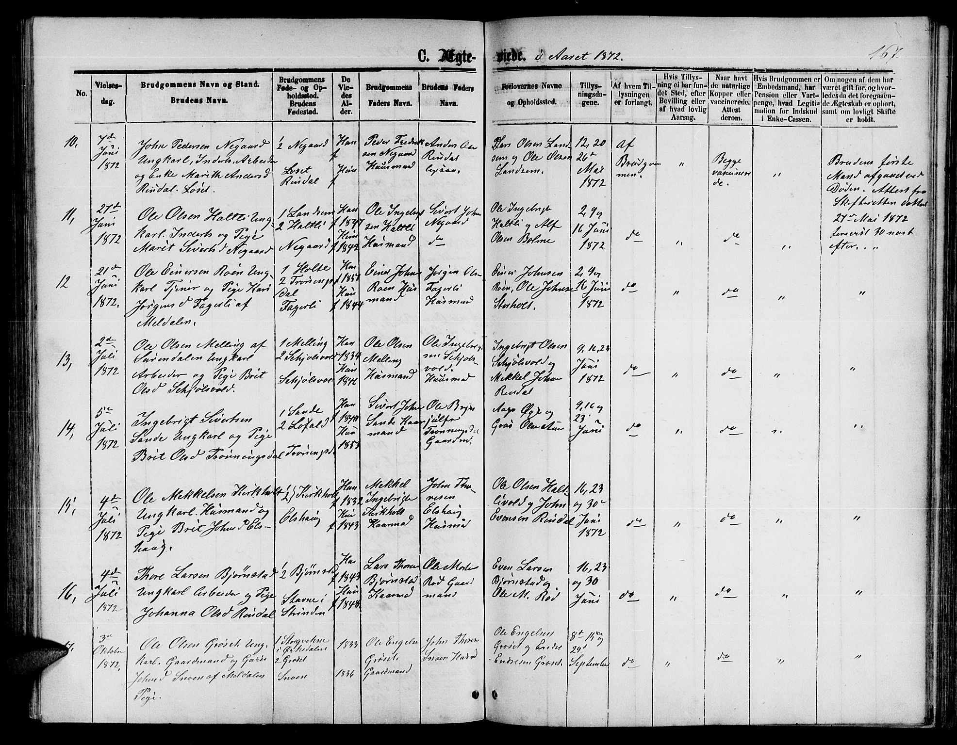 Ministerialprotokoller, klokkerbøker og fødselsregistre - Møre og Romsdal, AV/SAT-A-1454/598/L1076: Parish register (copy) no. 598C01, 1867-1878, p. 167