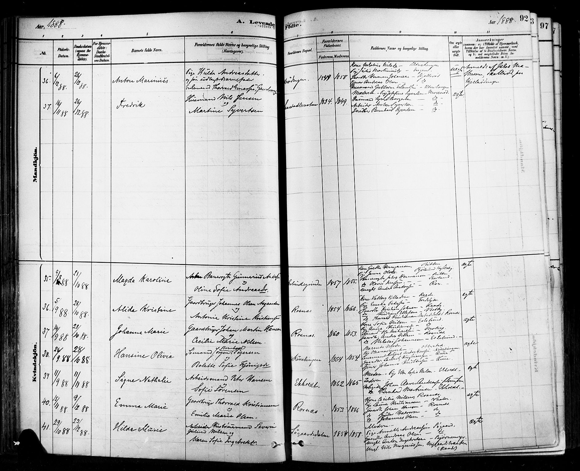 Rygge prestekontor Kirkebøker, AV/SAO-A-10084b/F/Fa/L0007: Parish register (official) no. 7, 1878-1904, p. 92