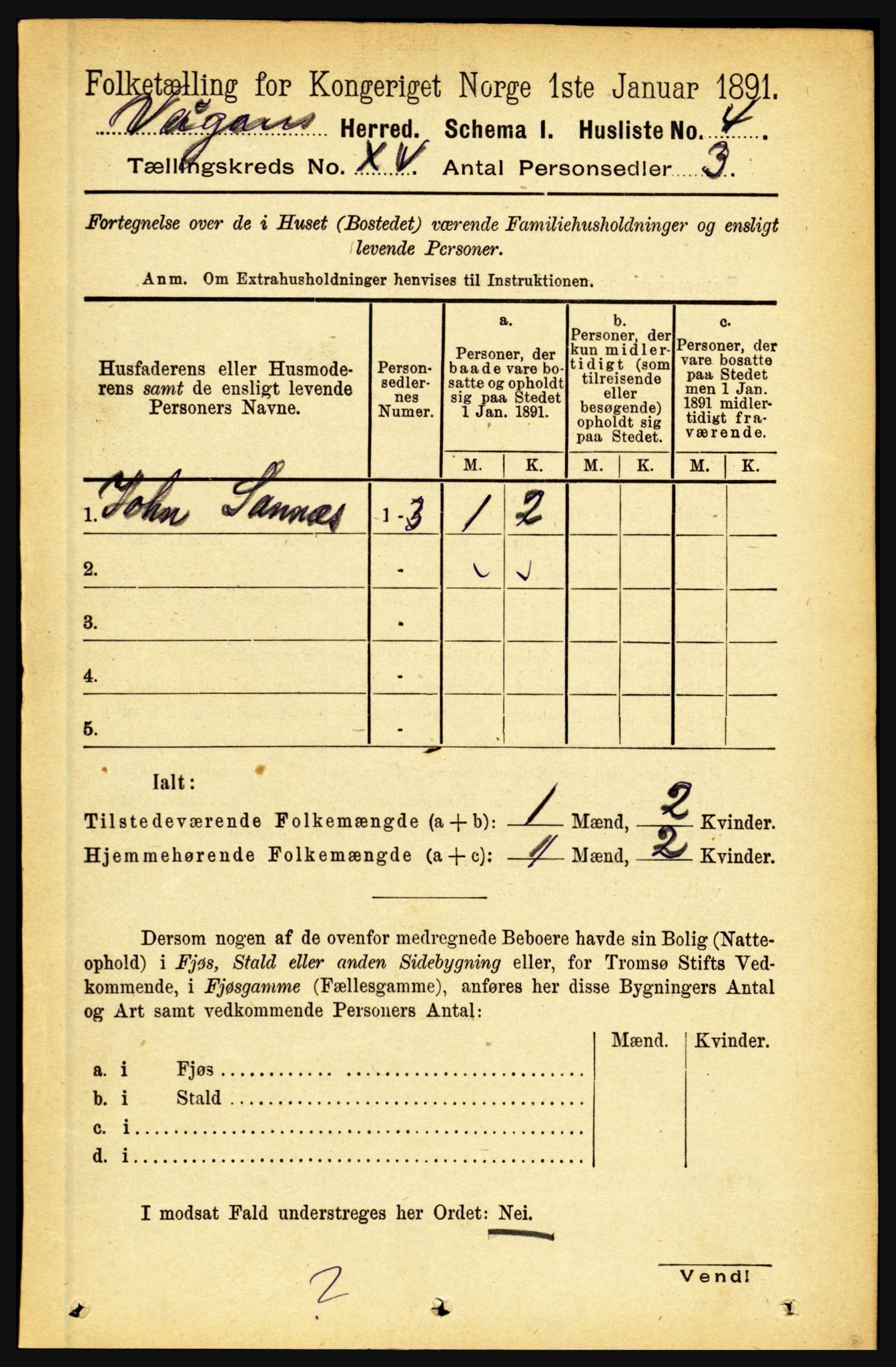 RA, 1891 census for 1865 Vågan, 1891, p. 4029