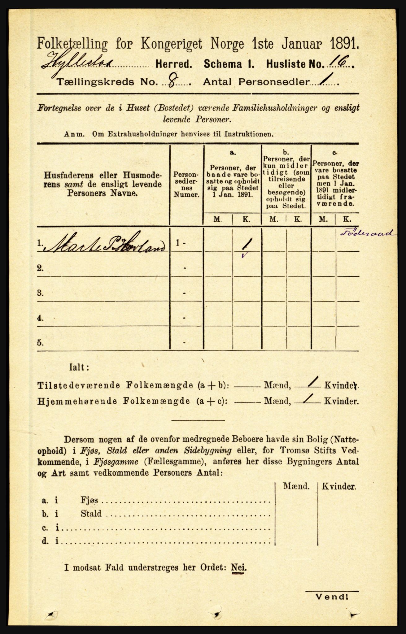 RA, 1891 census for 1413 Hyllestad, 1891, p. 1295