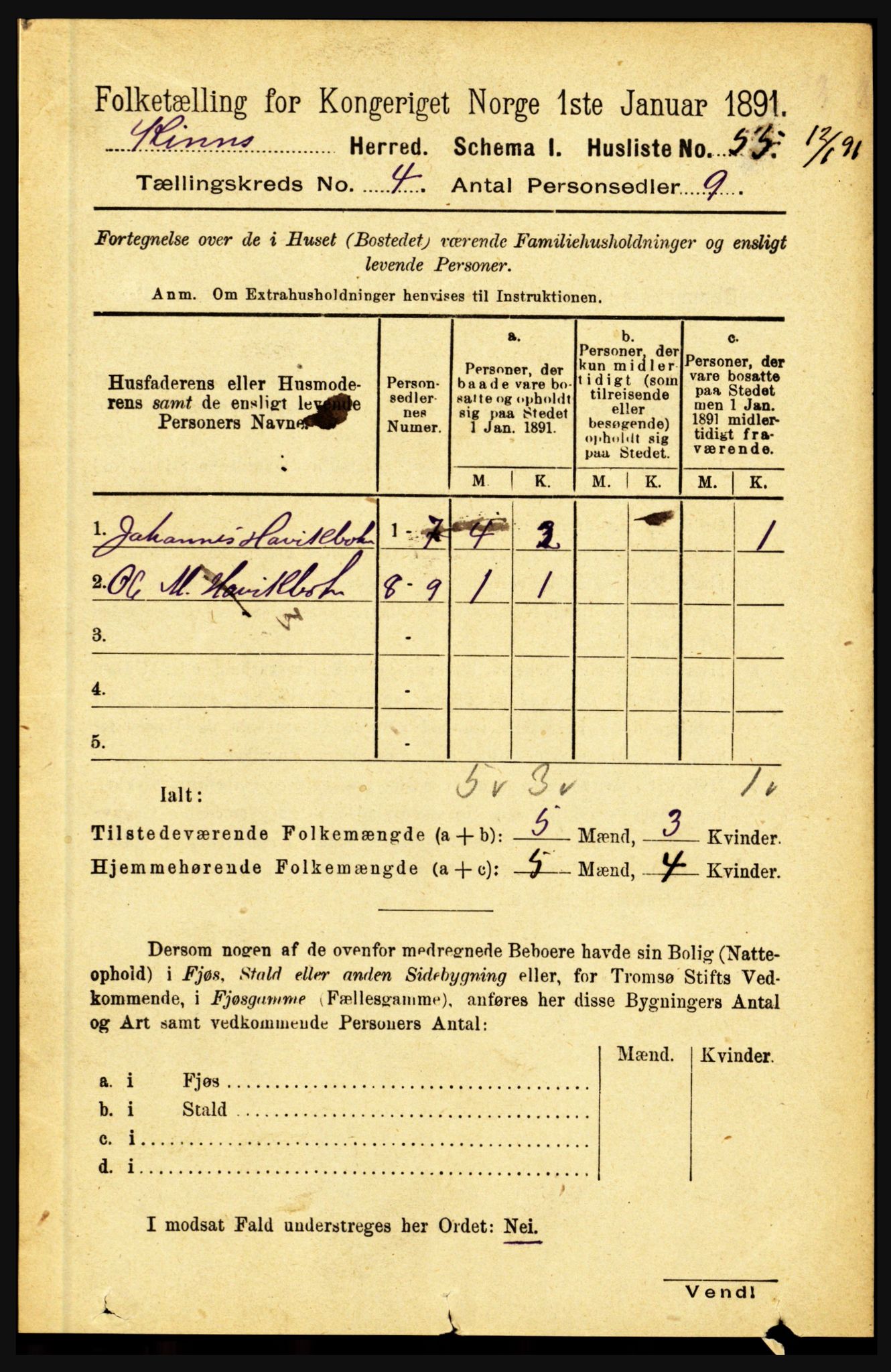 RA, 1891 census for 1437 Kinn, 1891, p. 1310