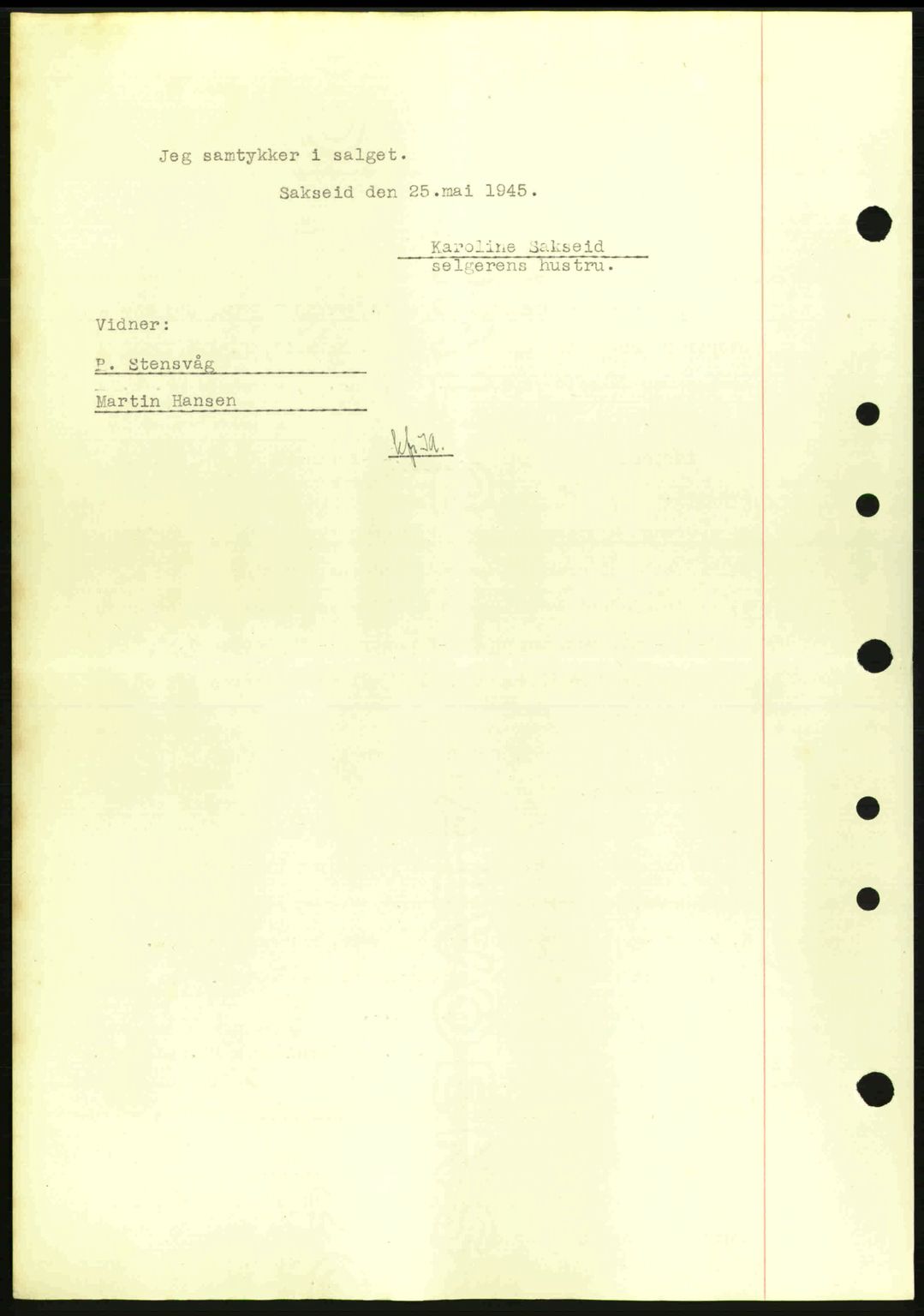 Sunnhordland sorenskrivar, AV/SAB-A-2401: Mortgage book no. A77, 1945-1945, Diary no: : 1272/1945