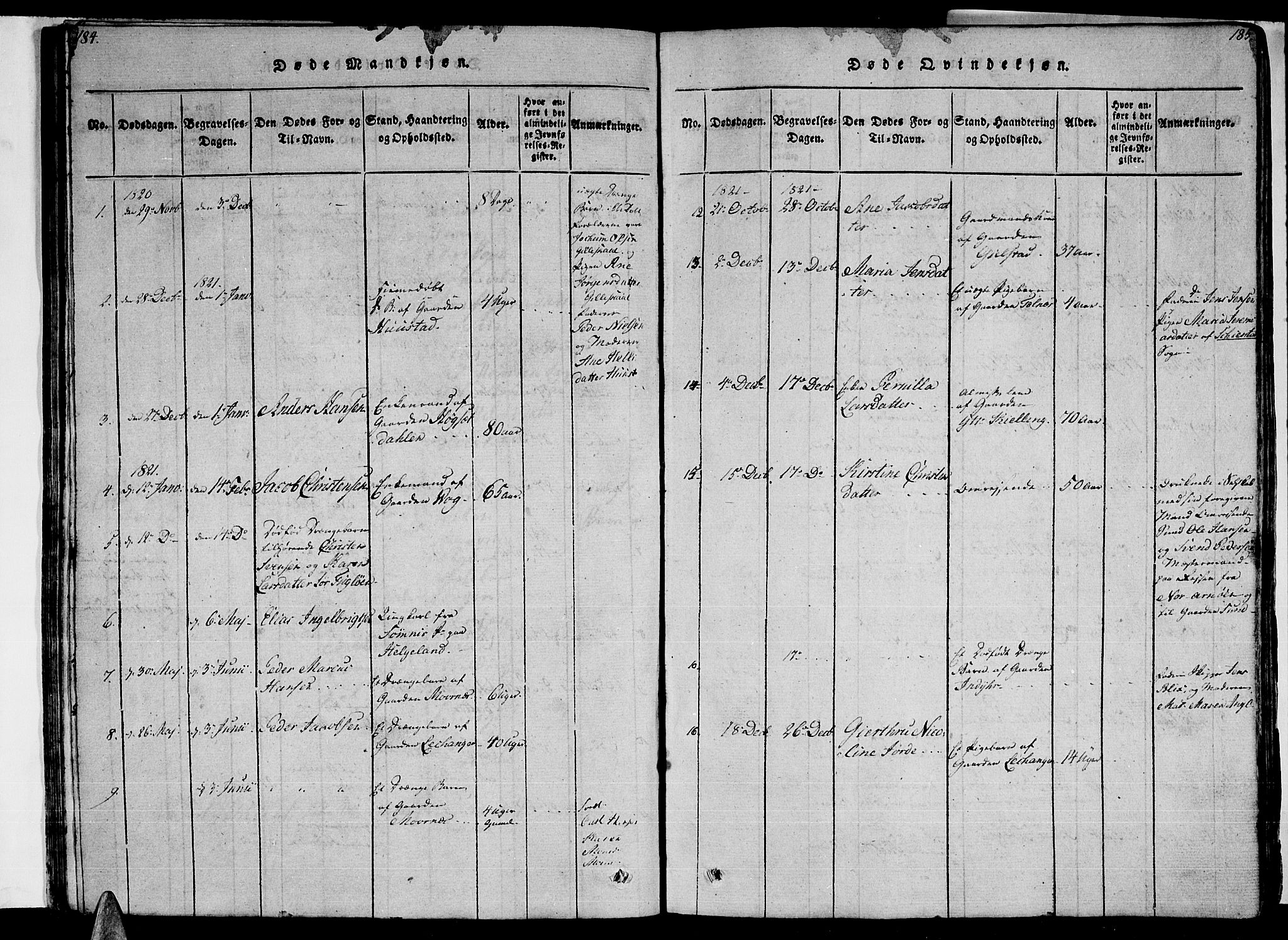 Ministerialprotokoller, klokkerbøker og fødselsregistre - Nordland, SAT/A-1459/805/L0105: Parish register (copy) no. 805C01, 1820-1839, p. 184-185