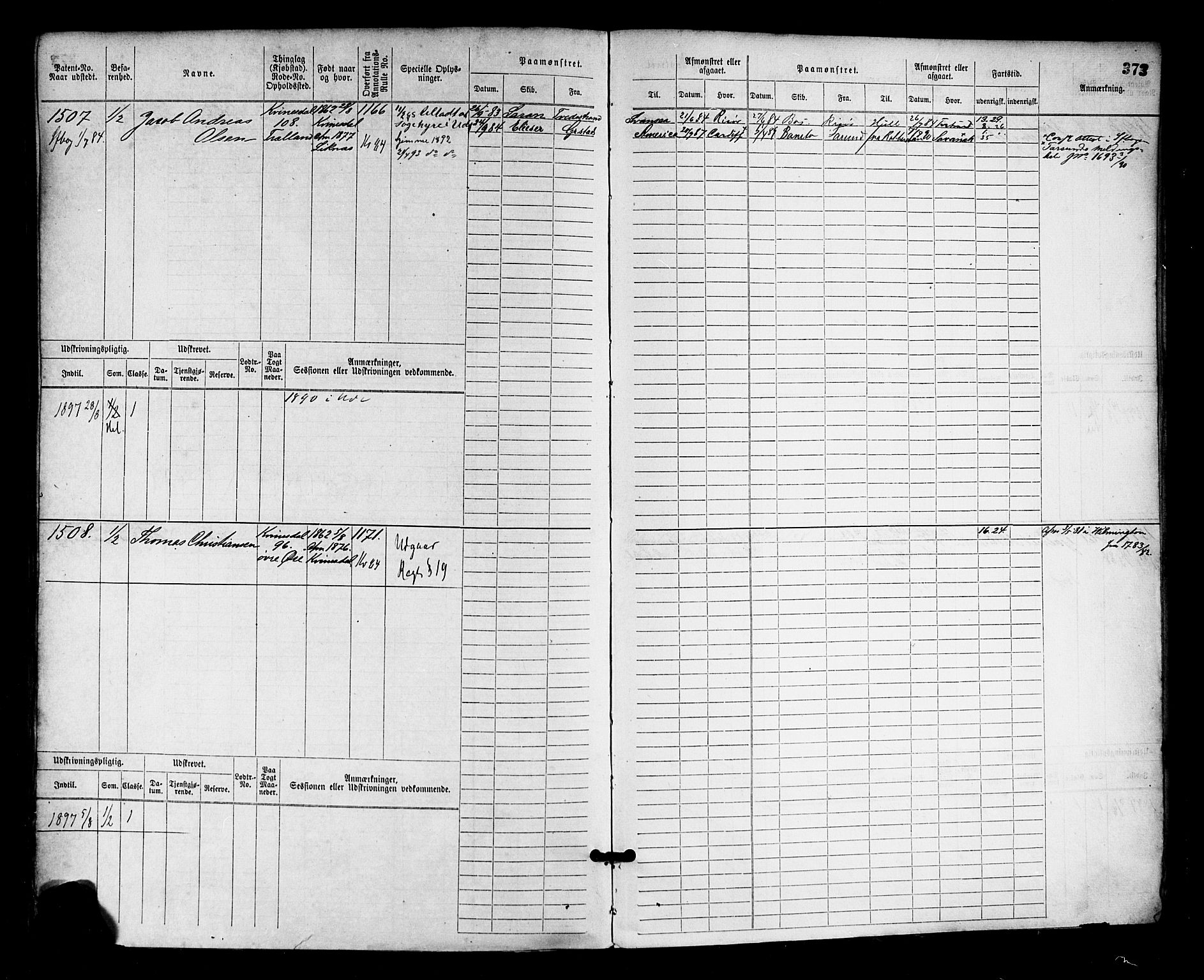 Flekkefjord mønstringskrets, SAK/2031-0018/F/Fb/L0002: Hovedrulle nr 765-1514, N-5, 1868-1900, p. 379