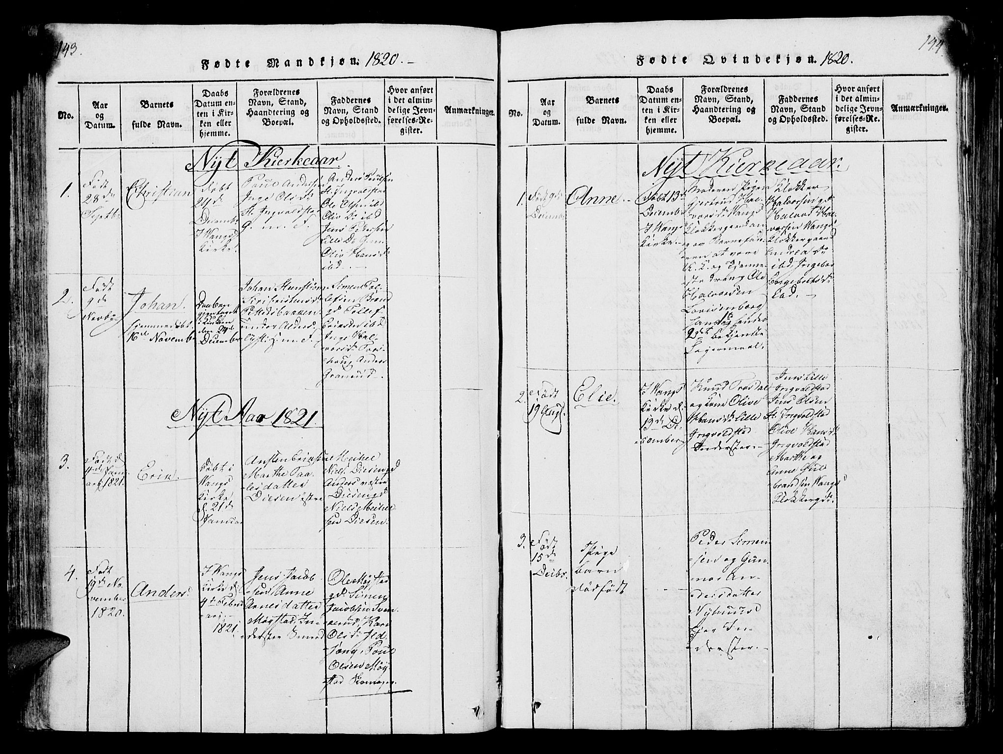 Vang prestekontor, Hedmark, SAH/PREST-008/H/Ha/Hab/L0004: Parish register (copy) no. 4, 1813-1827, p. 143-144