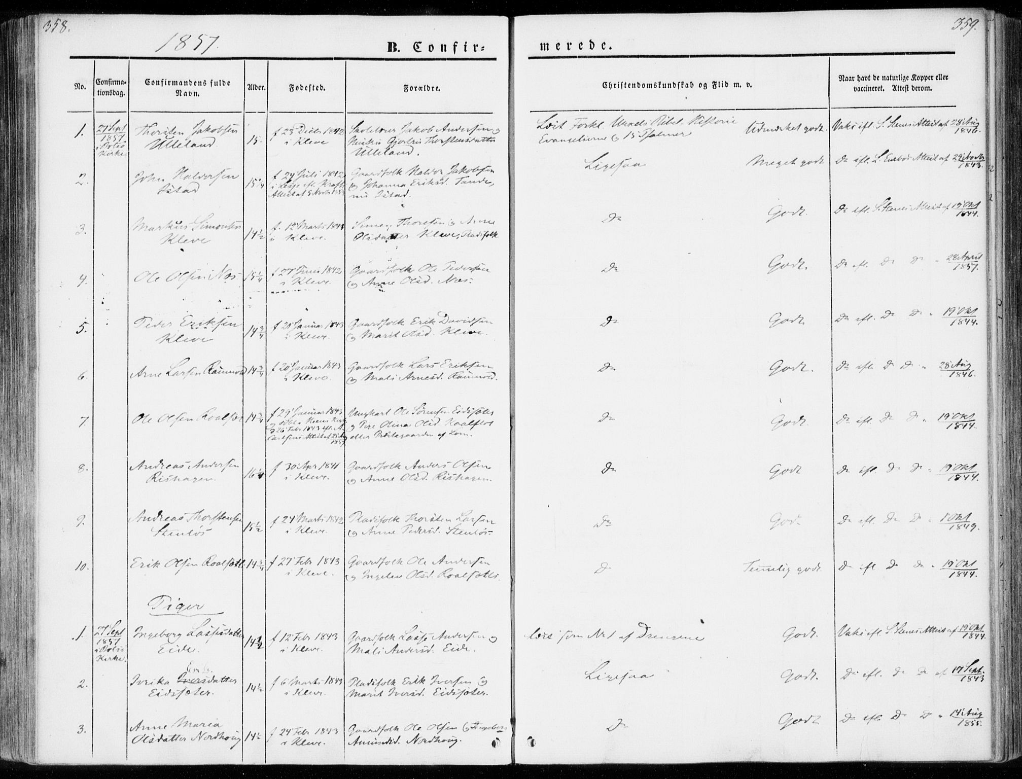 Ministerialprotokoller, klokkerbøker og fødselsregistre - Møre og Romsdal, AV/SAT-A-1454/557/L0680: Parish register (official) no. 557A02, 1843-1869, p. 358-359