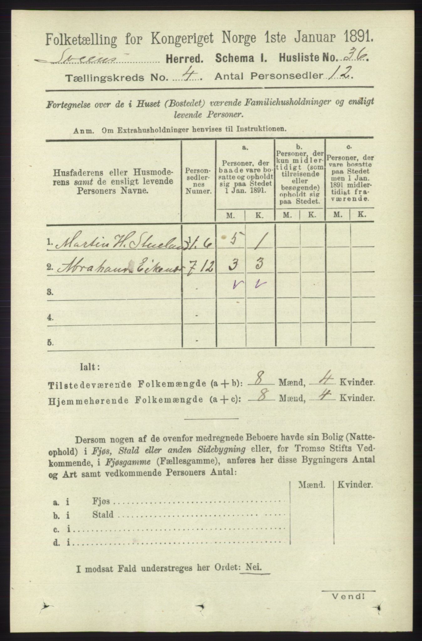 RA, 1891 census for 1216 Sveio, 1891, p. 1129