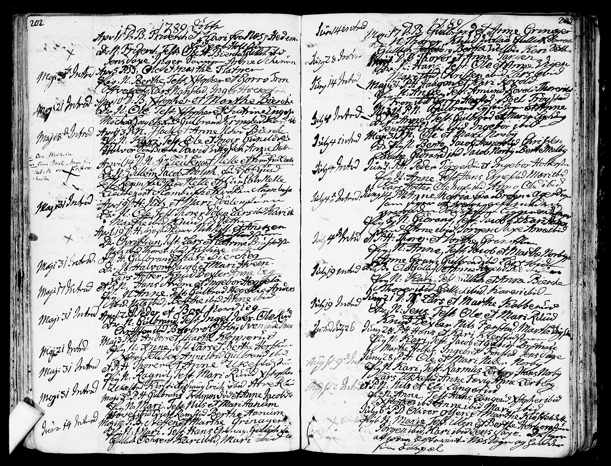 Nannestad prestekontor Kirkebøker, AV/SAO-A-10414a/F/Fa/L0007: Parish register (official) no. I 7, 1754-1791, p. 202-203
