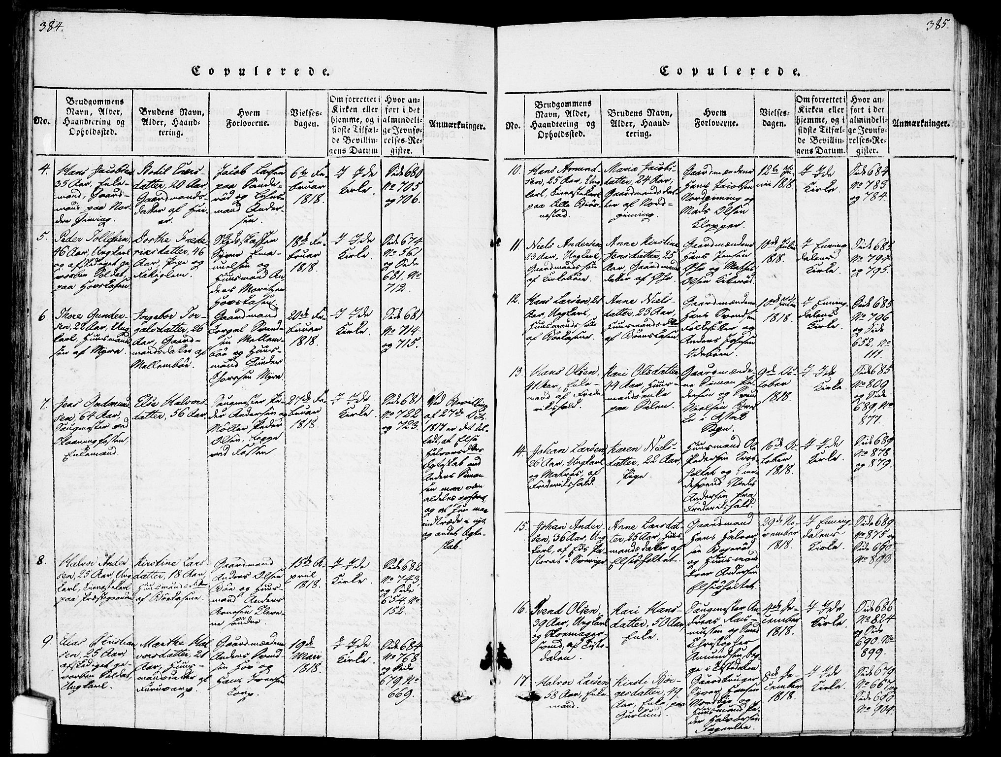 Idd prestekontor Kirkebøker, AV/SAO-A-10911/F/Fc/L0002: Parish register (official) no. III 2, 1815-1831, p. 384-385