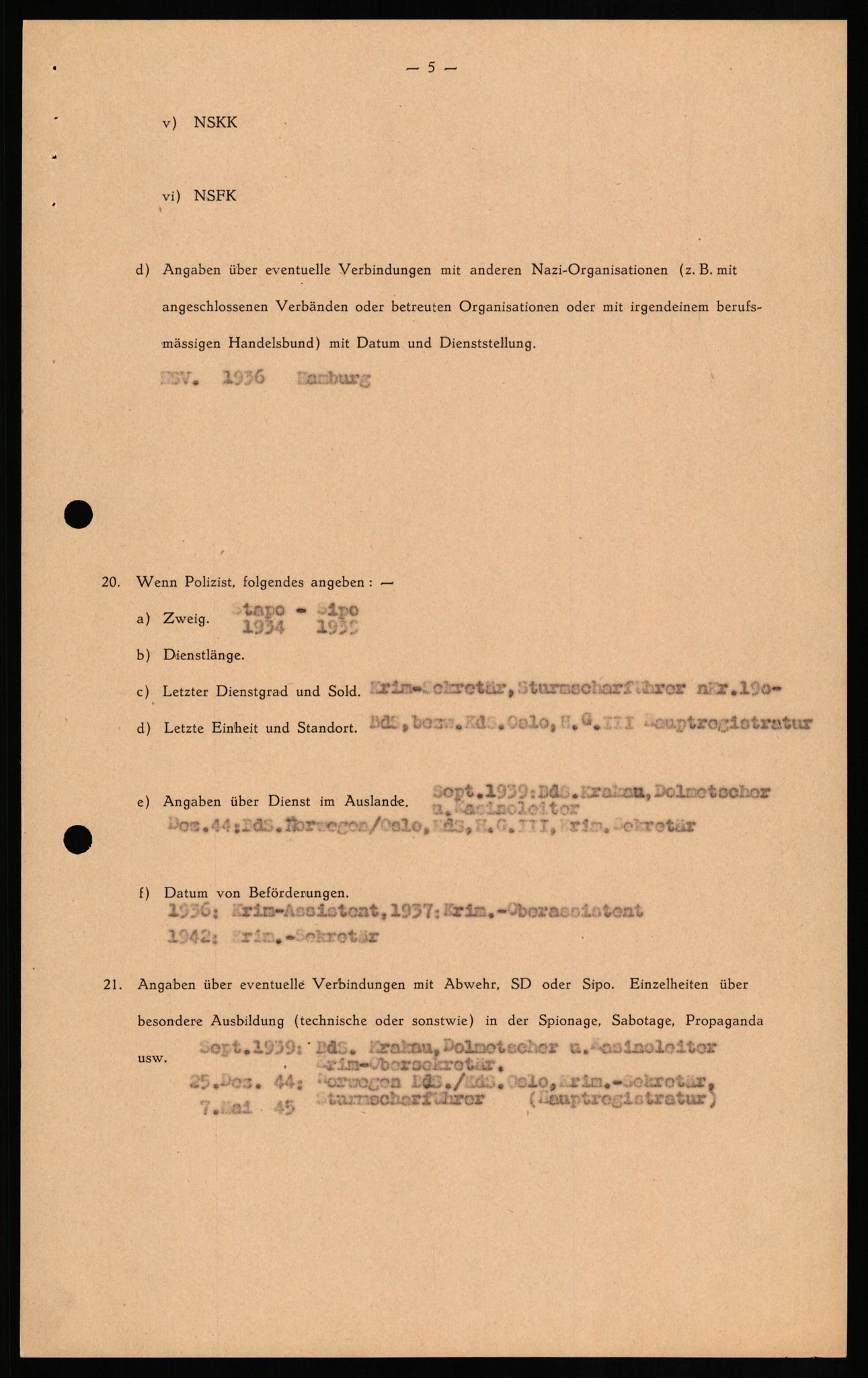 Forsvaret, Forsvarets overkommando II, AV/RA-RAFA-3915/D/Db/L0019: CI Questionaires. Tyske okkupasjonsstyrker i Norge. Tyskere., 1945-1946, p. 327