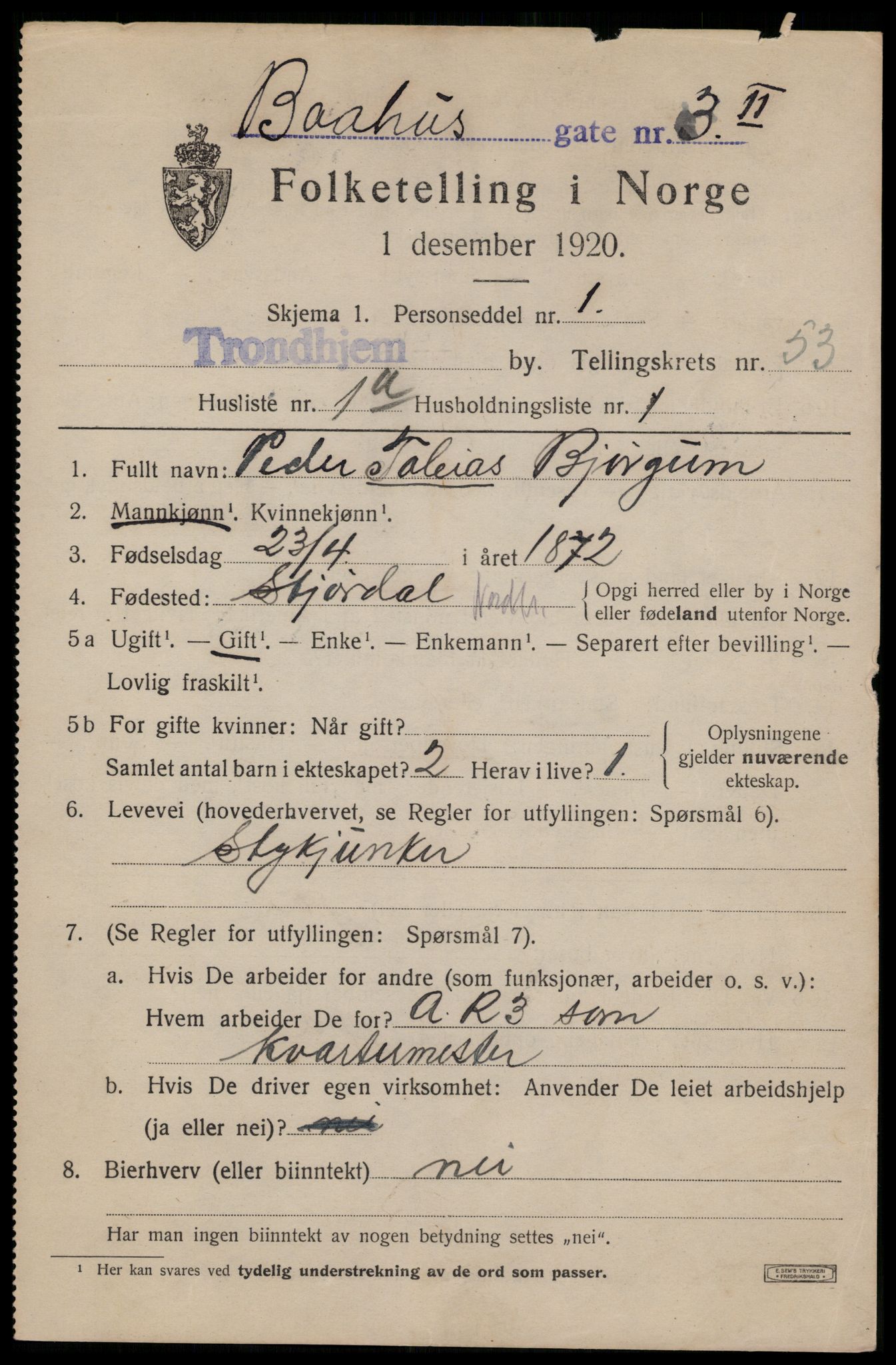 SAT, 1920 census for Trondheim, 1920, p. 107972