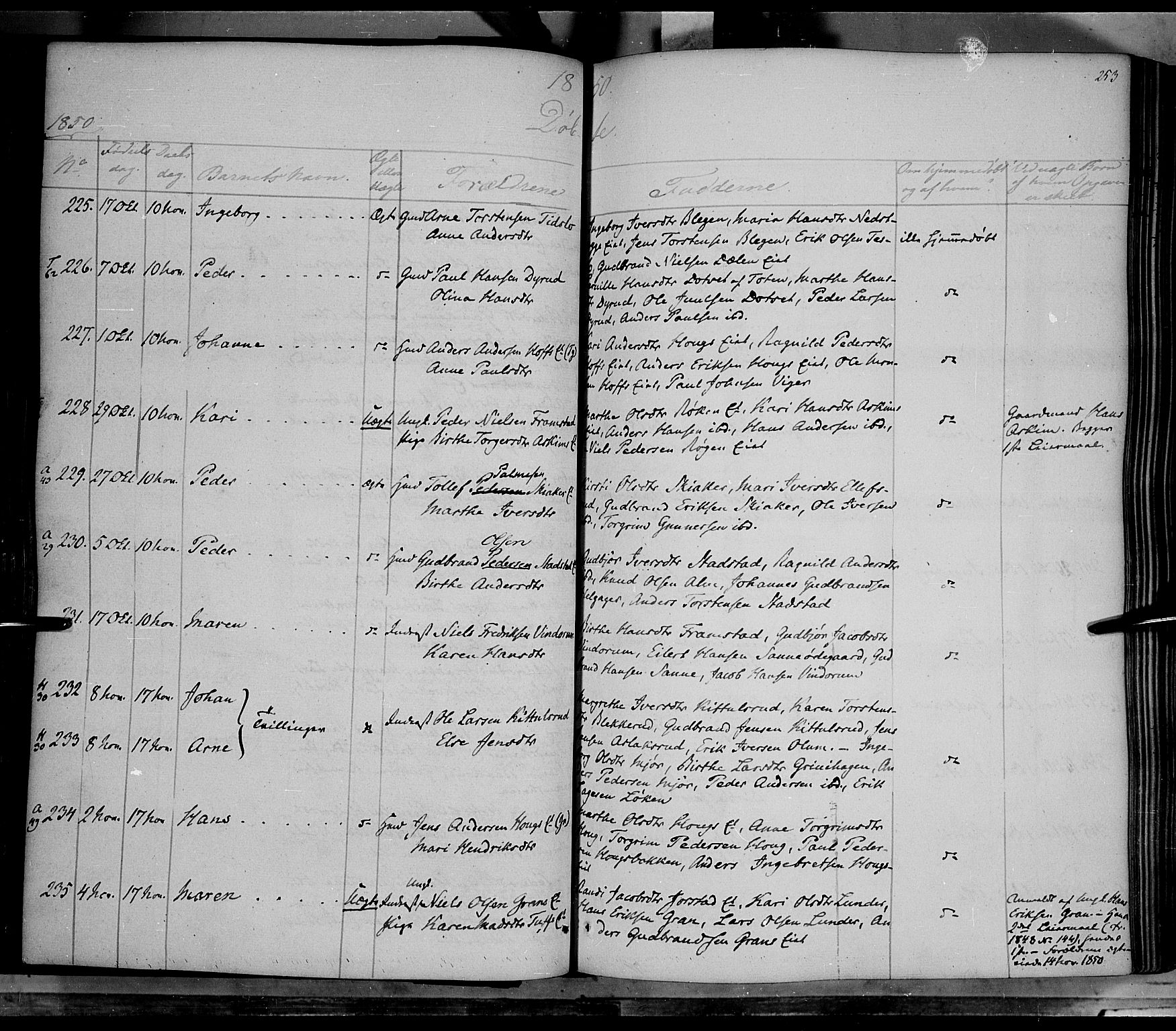 Gran prestekontor, AV/SAH-PREST-112/H/Ha/Haa/L0011: Parish register (official) no. 11, 1842-1856, p. 252-253