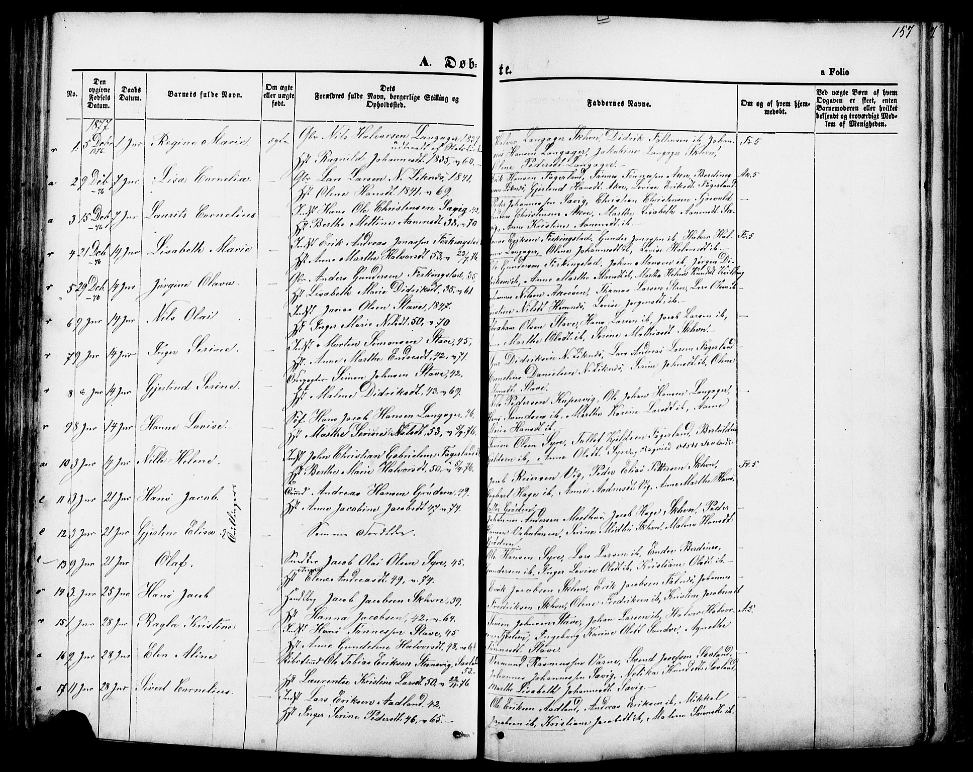 Skudenes sokneprestkontor, SAST/A -101849/H/Ha/Haa/L0006: Parish register (official) no. A 4, 1864-1881, p. 157