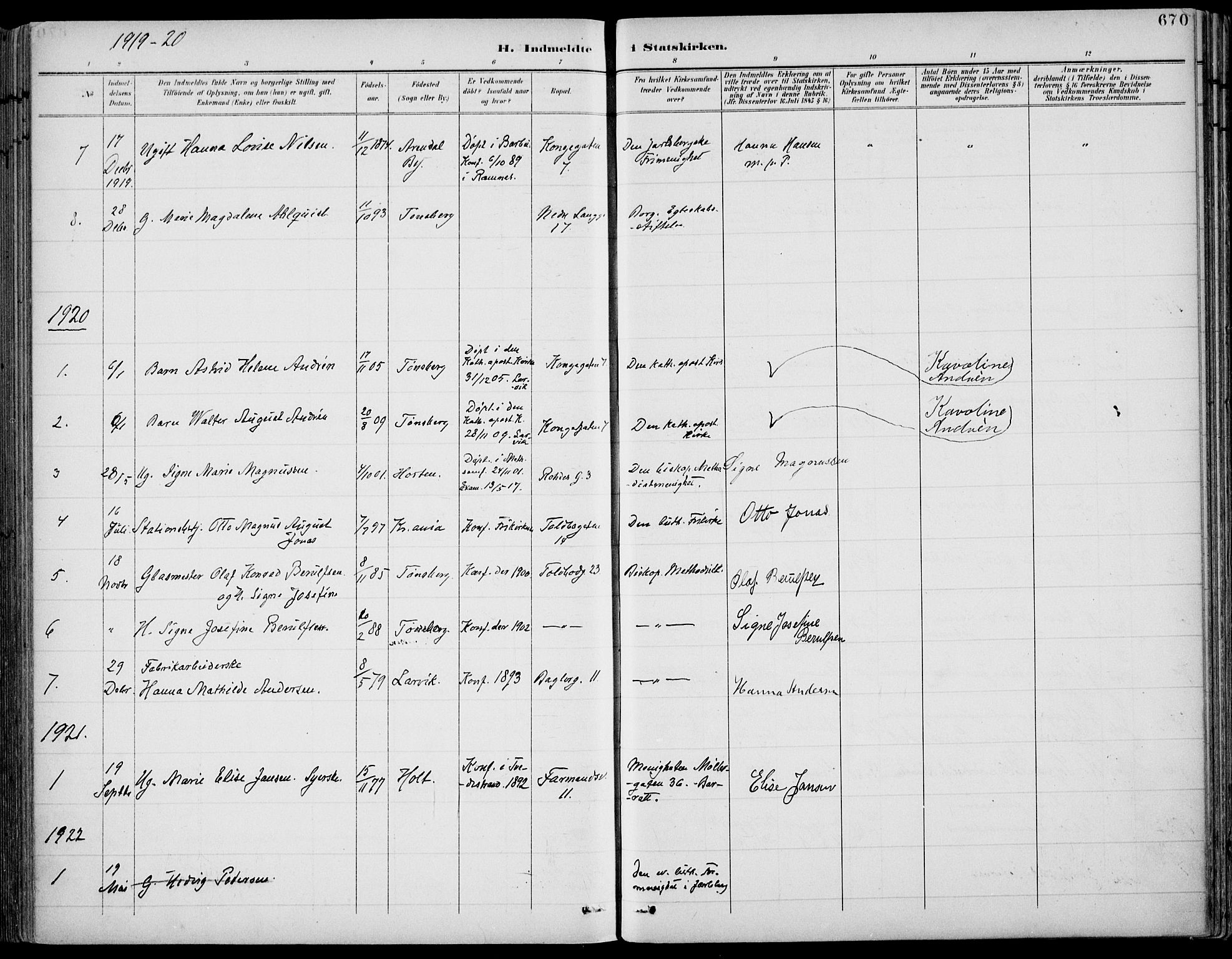 Tønsberg kirkebøker, AV/SAKO-A-330/F/Fa/L0013: Parish register (official) no. I 13, 1900-1913, p. 670