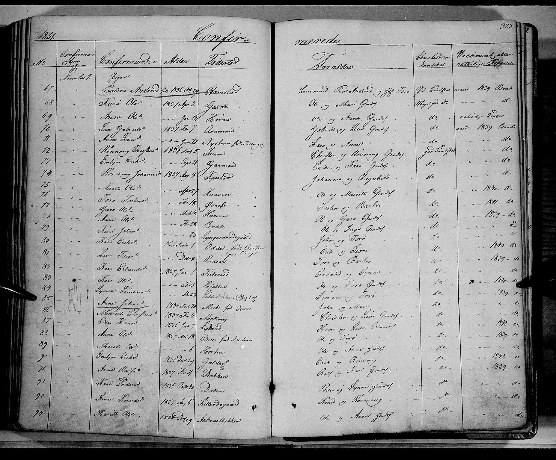 Lom prestekontor, AV/SAH-PREST-070/K/L0006: Parish register (official) no. 6A, 1837-1863, p. 323