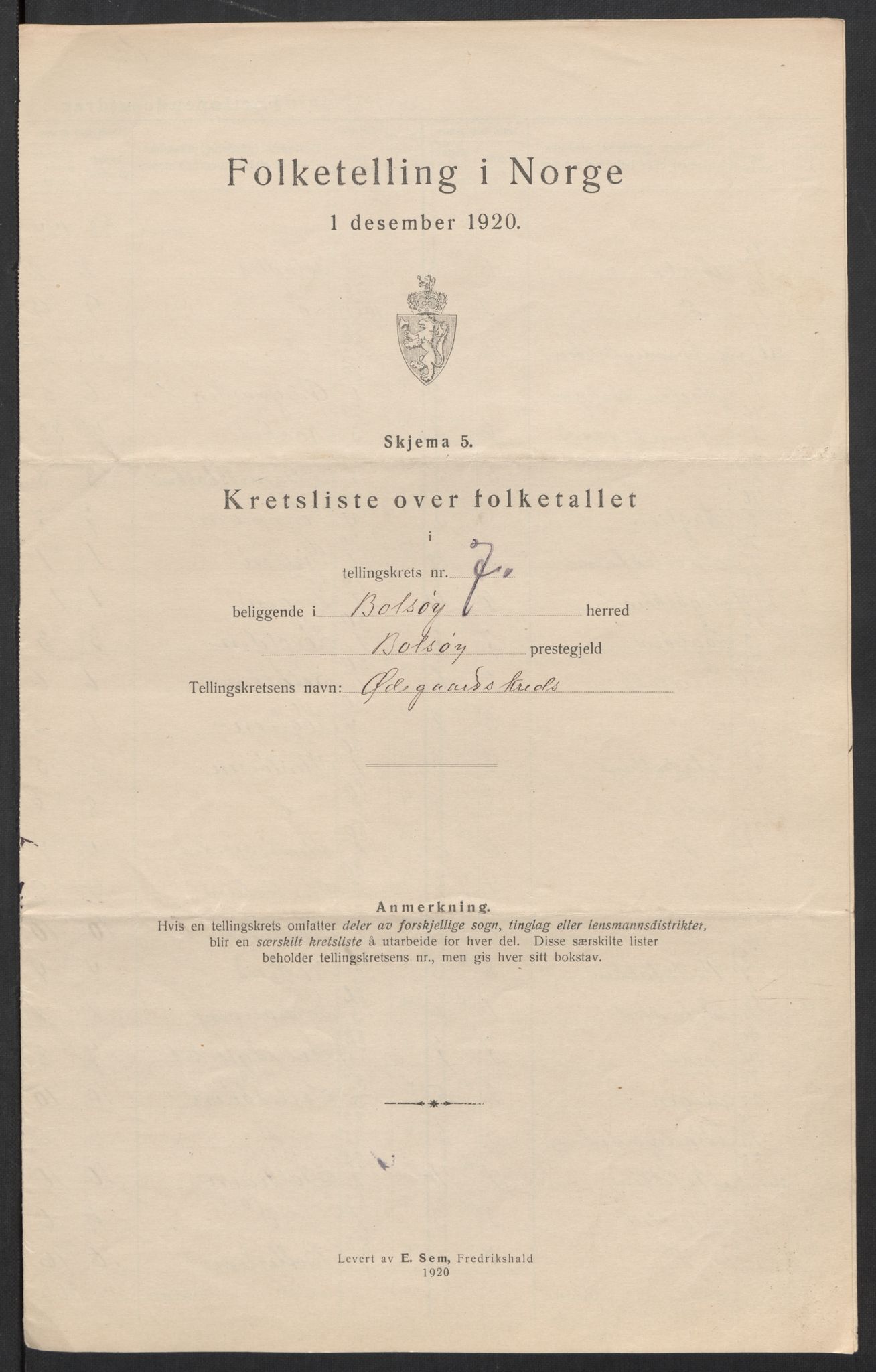 SAT, 1920 census for Bolsøy, 1920, p. 30