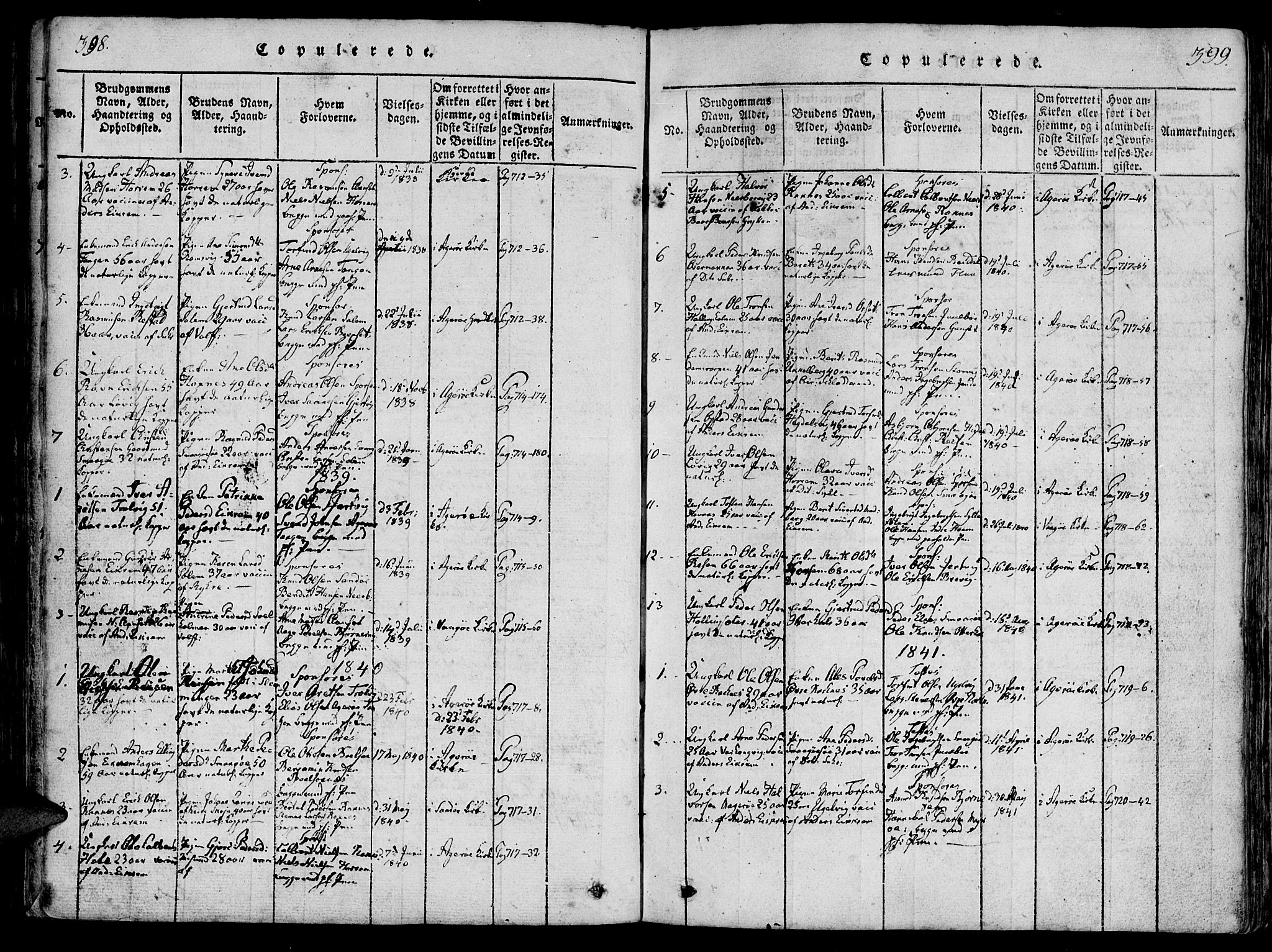 Ministerialprotokoller, klokkerbøker og fødselsregistre - Møre og Romsdal, SAT/A-1454/560/L0718: Parish register (official) no. 560A02, 1817-1844, p. 398-399