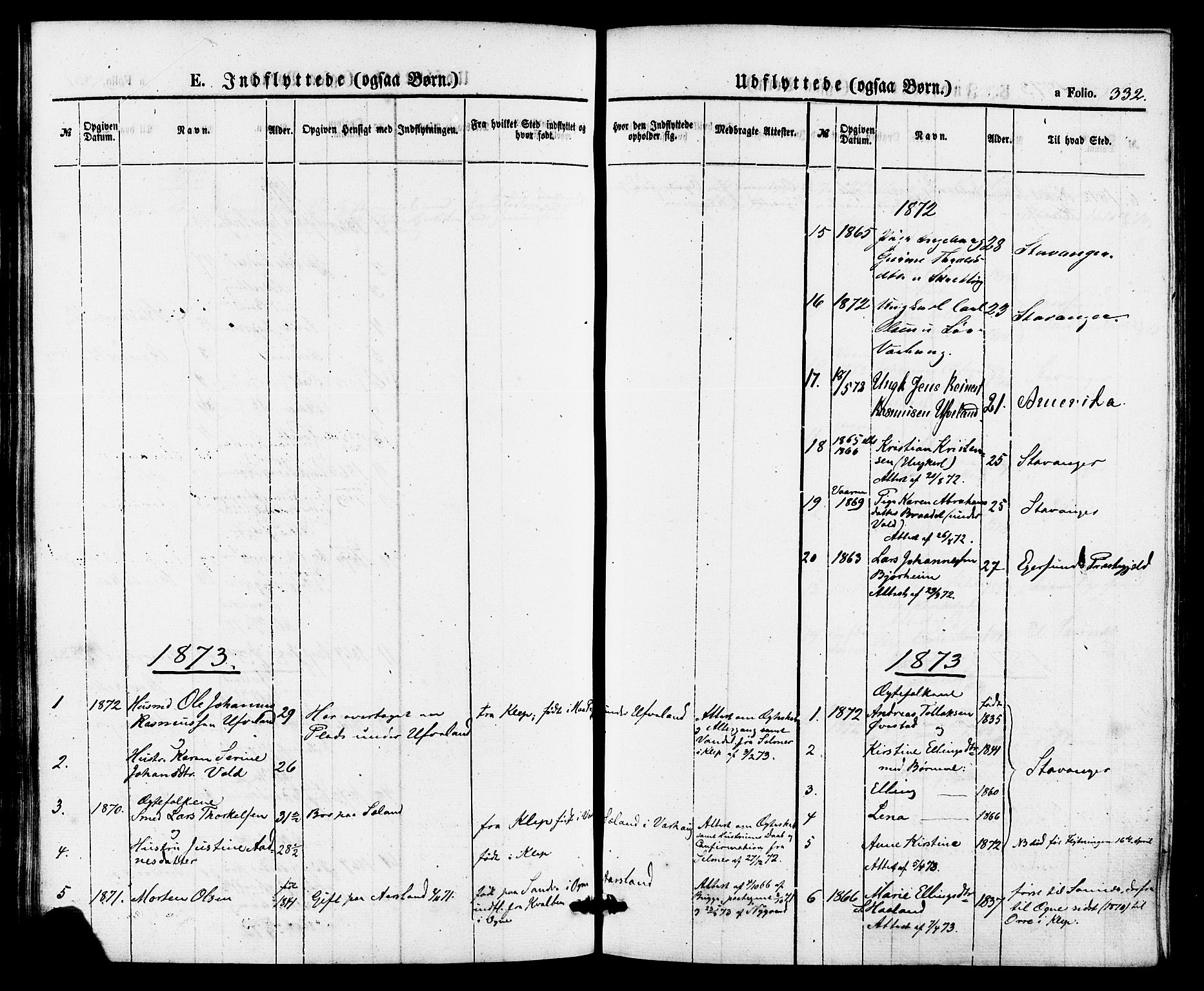 Hå sokneprestkontor, AV/SAST-A-101801/001/30BA/L0009: Parish register (official) no. A 8, 1855-1878, p. 332