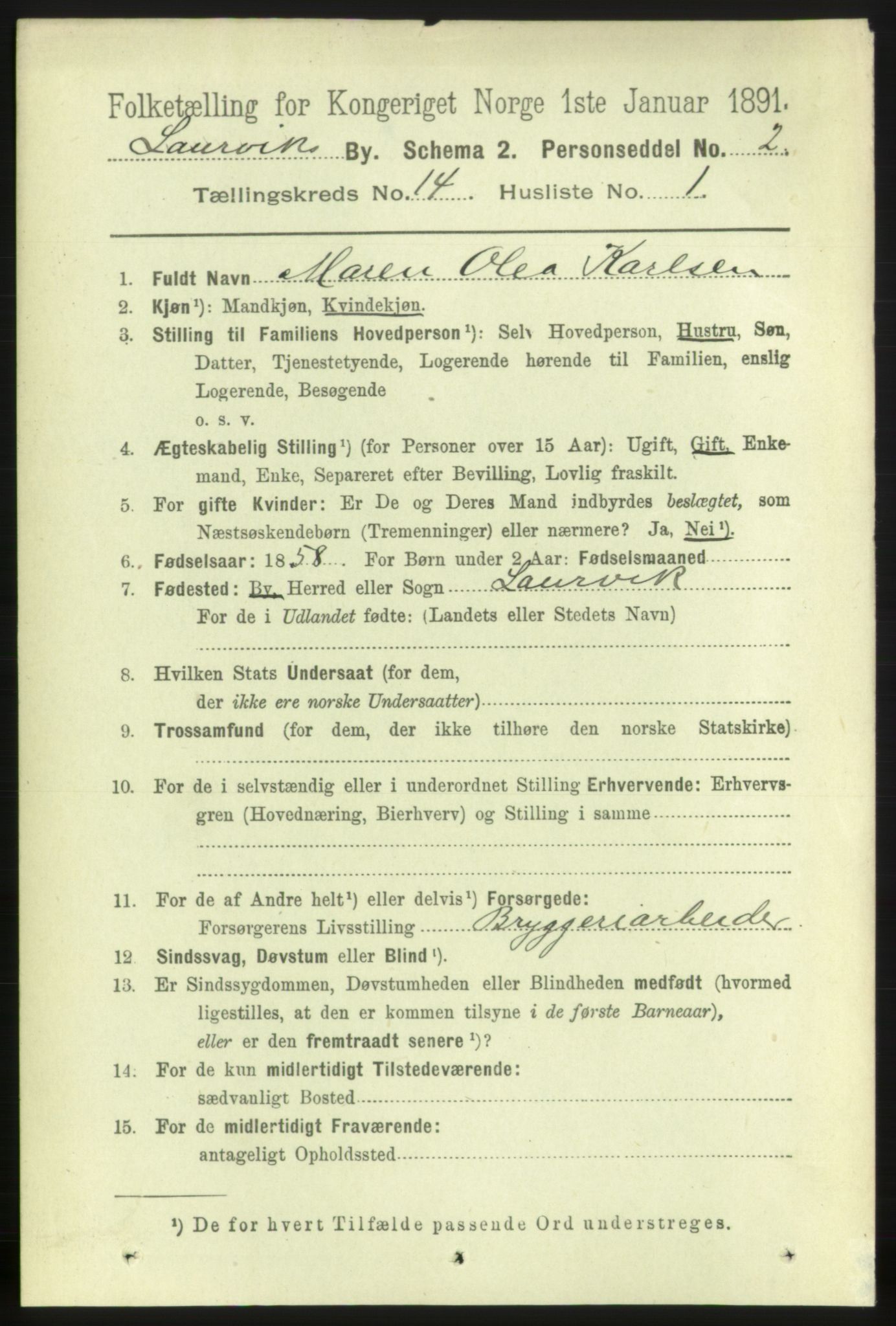 RA, 1891 census for 0707 Larvik, 1891, p. 10923