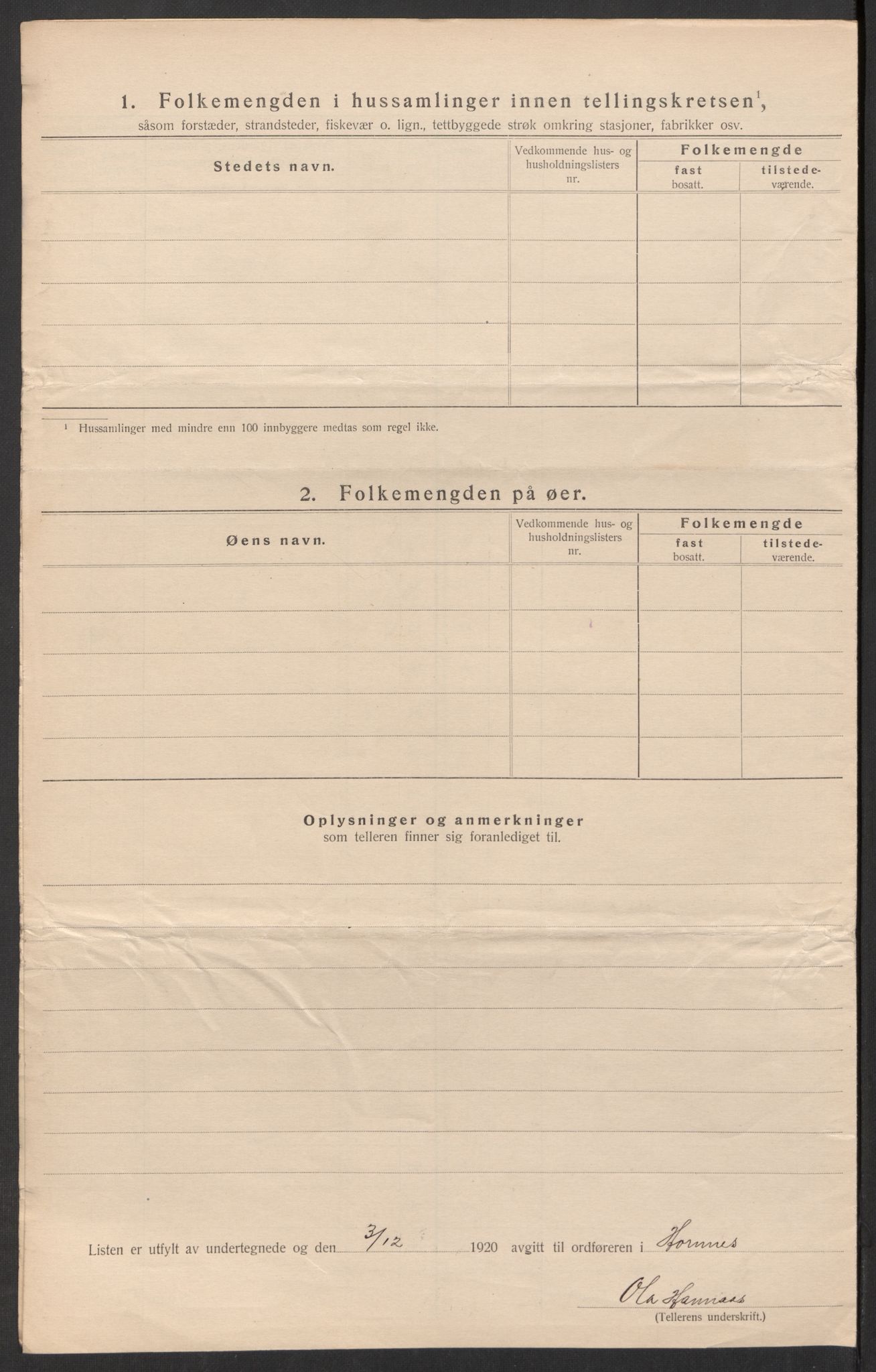 SAK, 1920 census for Hornnes, 1920, p. 52