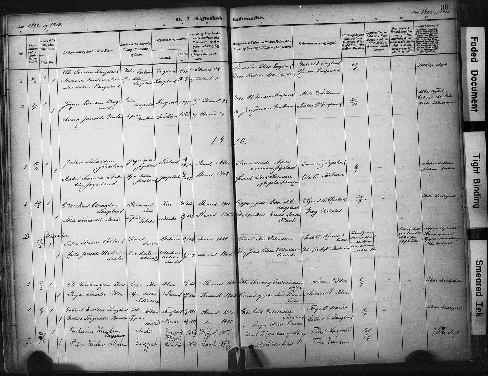 Strand sokneprestkontor, AV/SAST-A-101828/H/Ha/Haa/L0010: Parish register (official) no. A 10, 1882-1929, p. 36