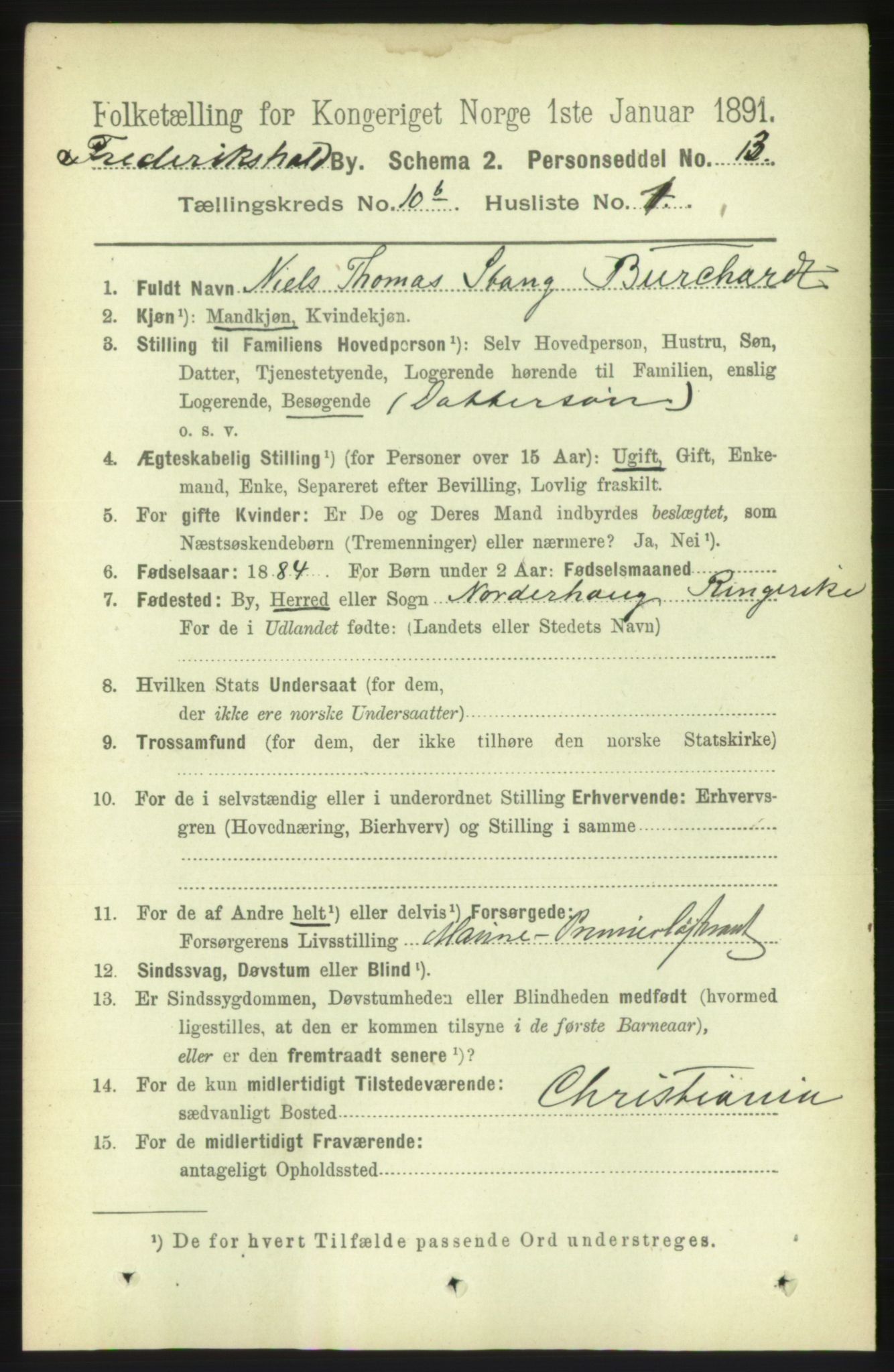 RA, 1891 census for 0101 Fredrikshald, 1891, p. 7360