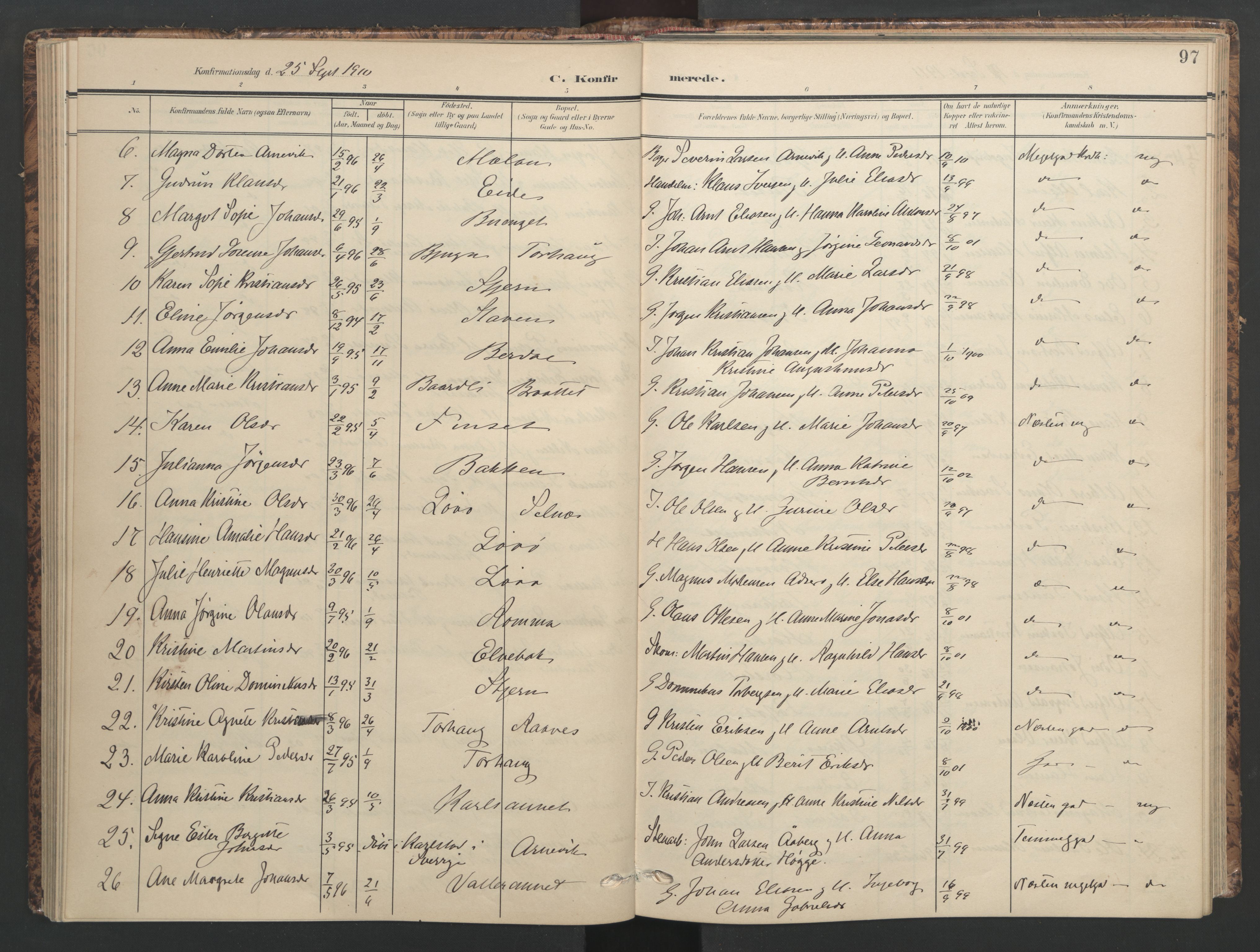 Ministerialprotokoller, klokkerbøker og fødselsregistre - Sør-Trøndelag, SAT/A-1456/655/L0682: Parish register (official) no. 655A11, 1908-1922, p. 97