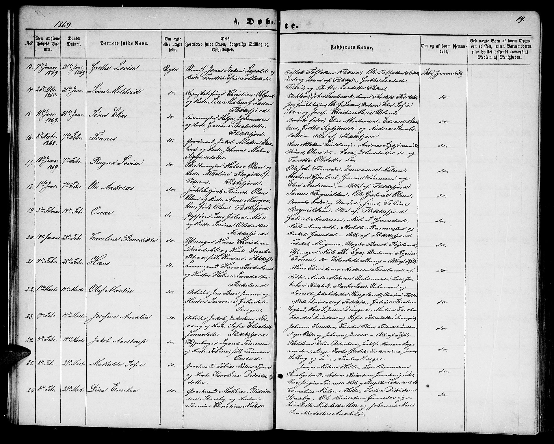 Flekkefjord sokneprestkontor, AV/SAK-1111-0012/F/Fb/Fbc/L0006: Parish register (copy) no. B 6, 1866-1879, p. 19