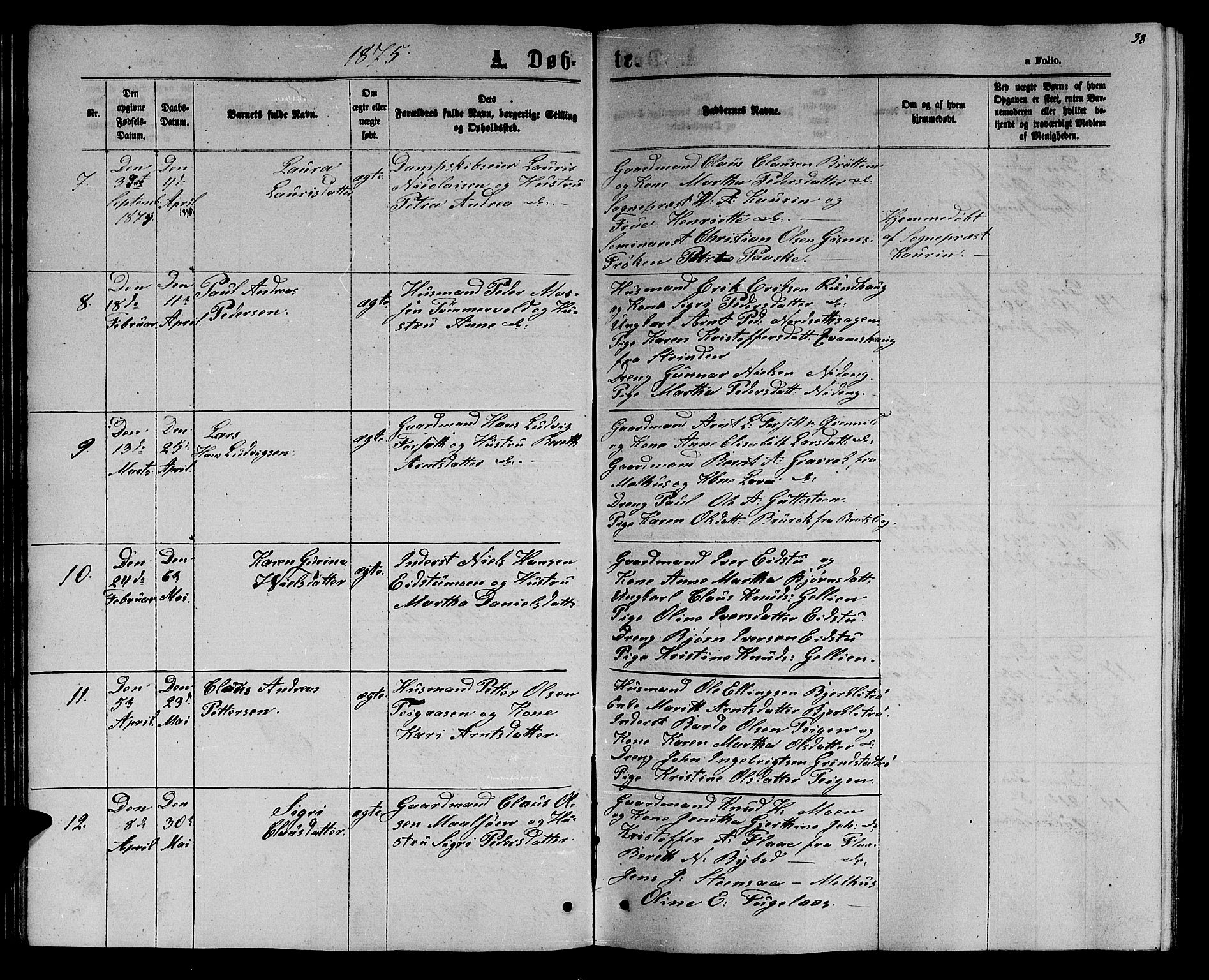 Ministerialprotokoller, klokkerbøker og fødselsregistre - Sør-Trøndelag, SAT/A-1456/618/L0451: Parish register (copy) no. 618C02, 1865-1883, p. 38