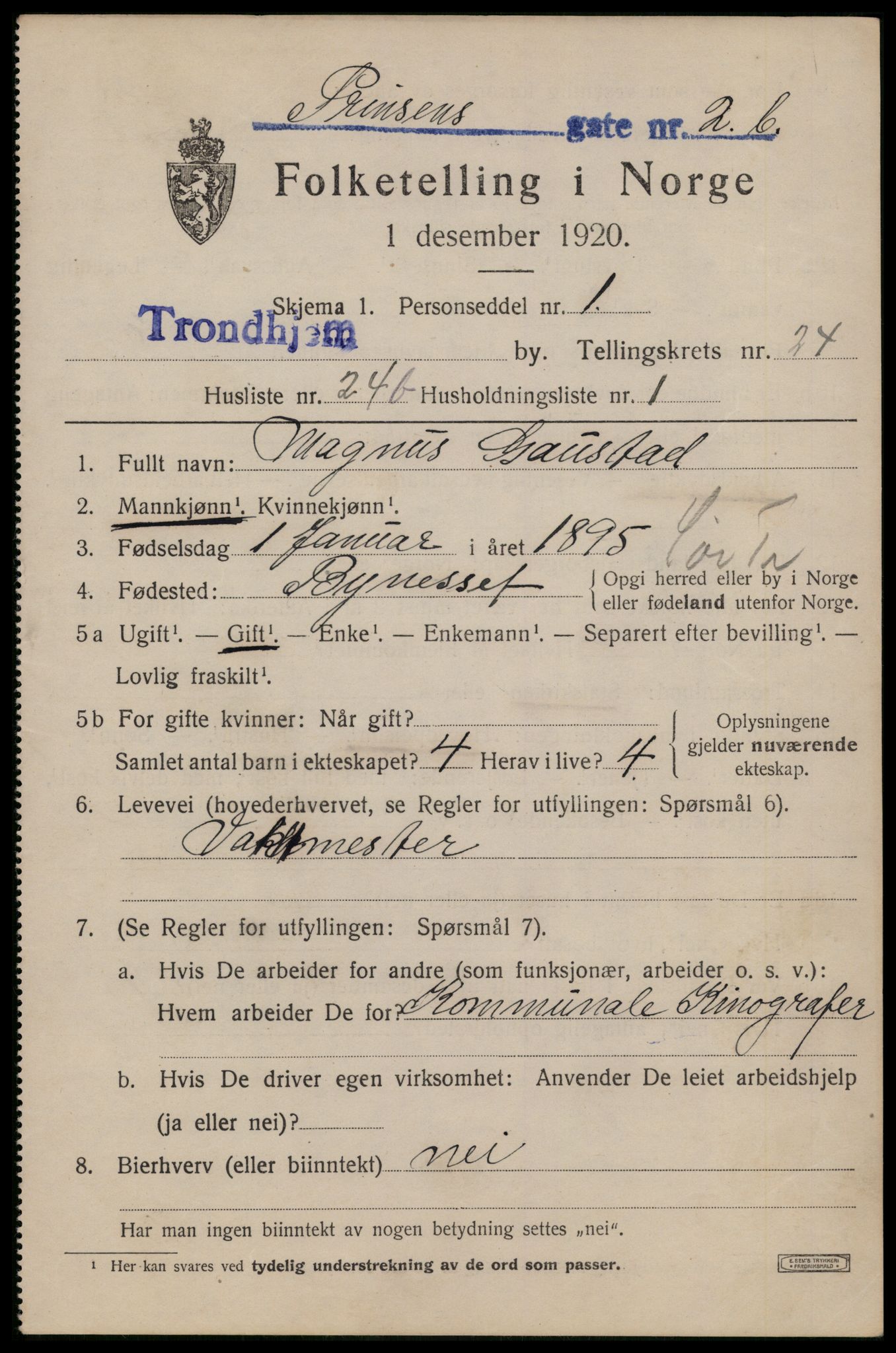 SAT, 1920 census for Trondheim, 1920, p. 64742