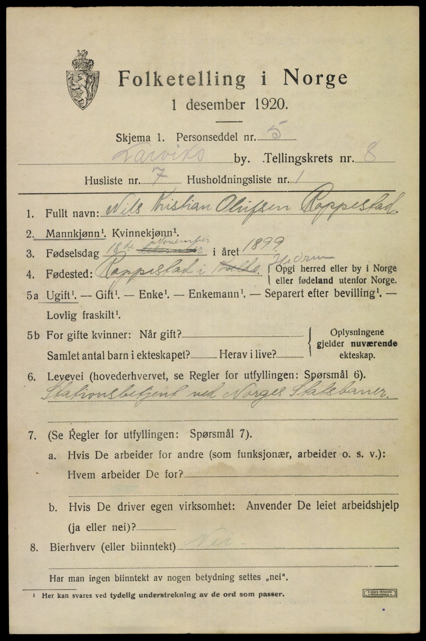 SAKO, 1920 census for Larvik, 1920, p. 23042